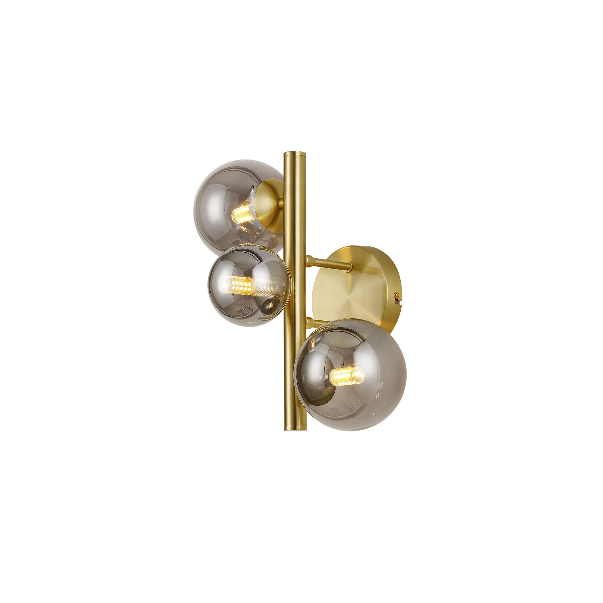 Fabula Deacon 3 Light Wall Lamp - Satin Gold & Smoke Plated Glass