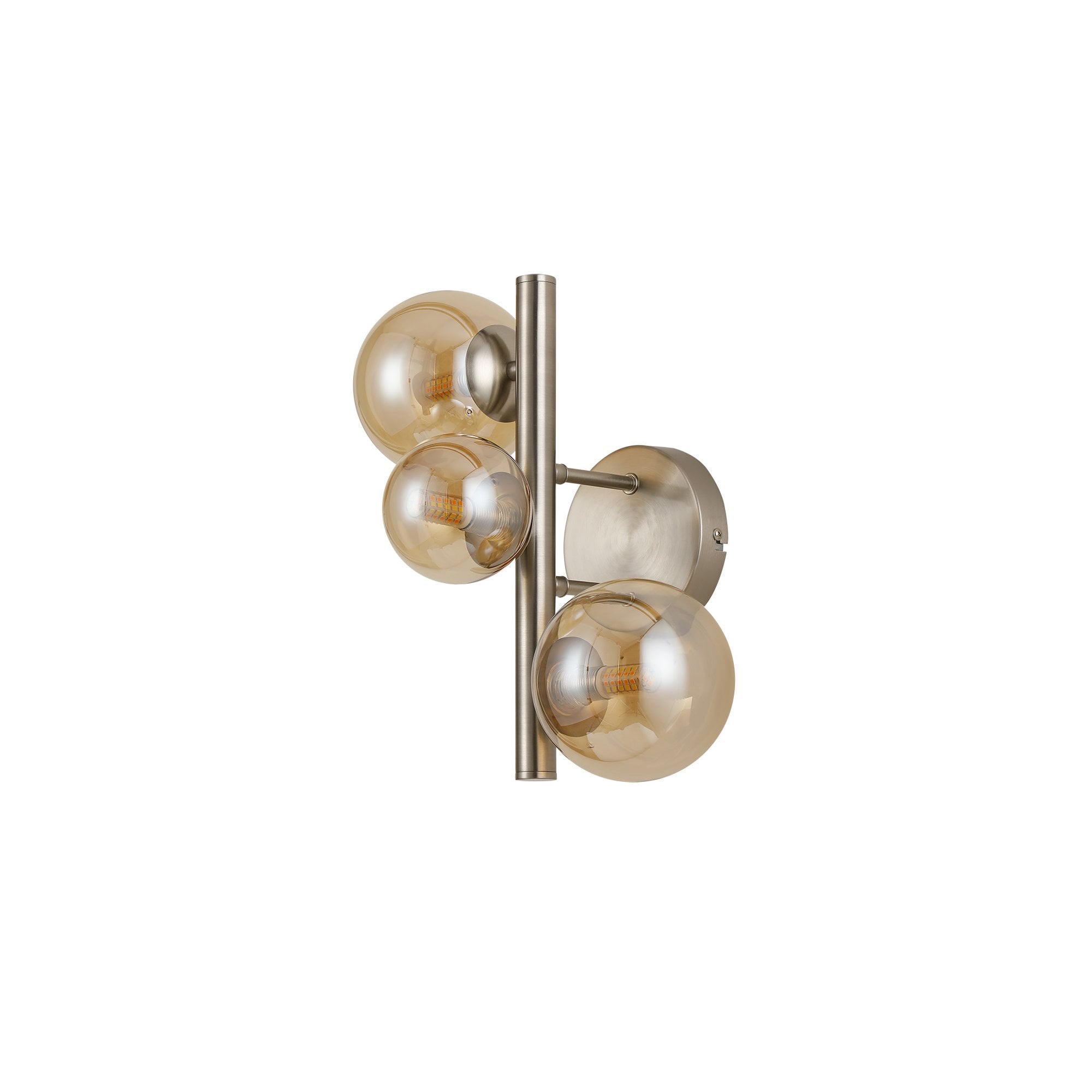 Fabula Deacon 3 Light Wall Lamp - Satin Nickel & Amber Plated Glass