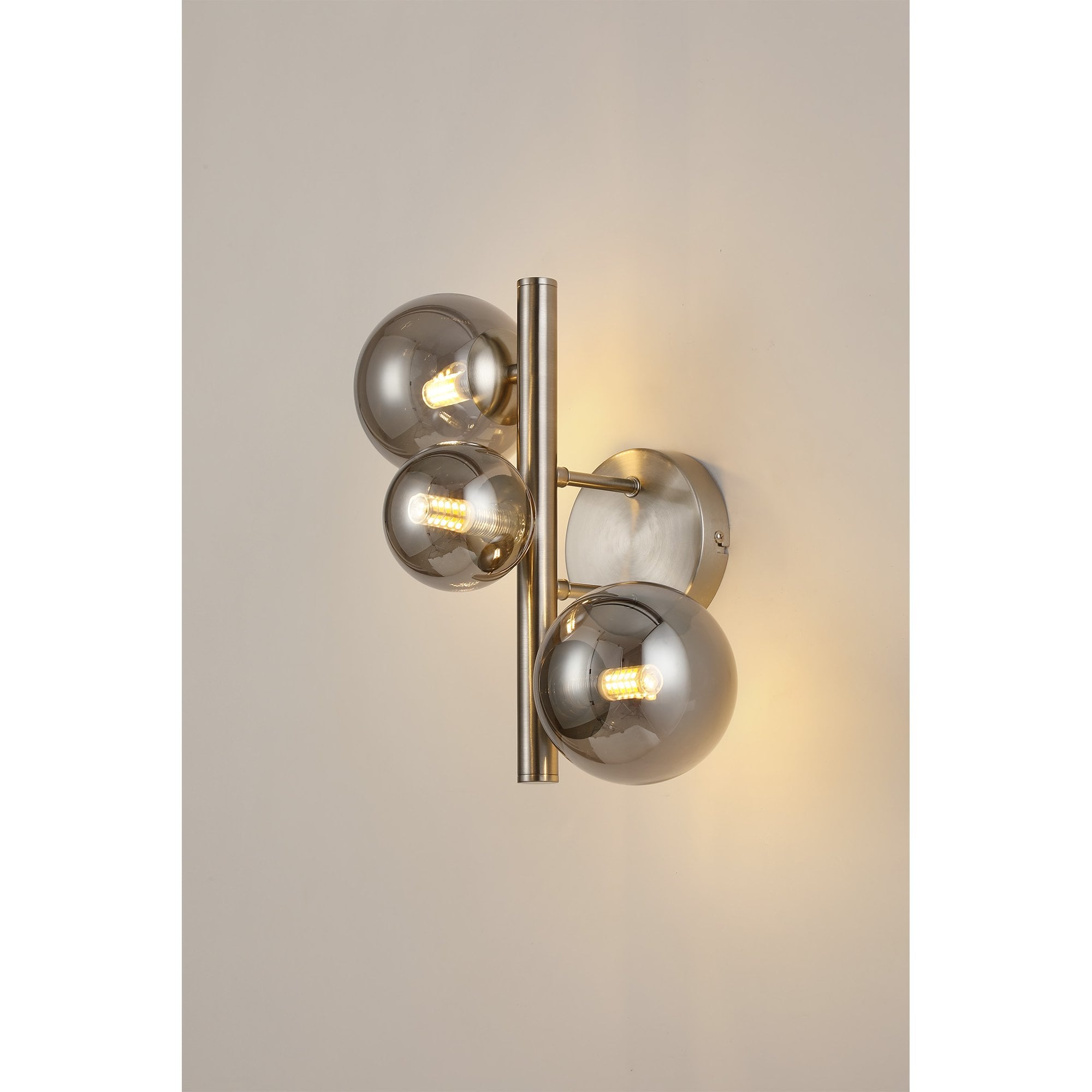 Fabula Deacon 3 Light Wall Lamp - Satin Nickel & Smoke Plated Glass