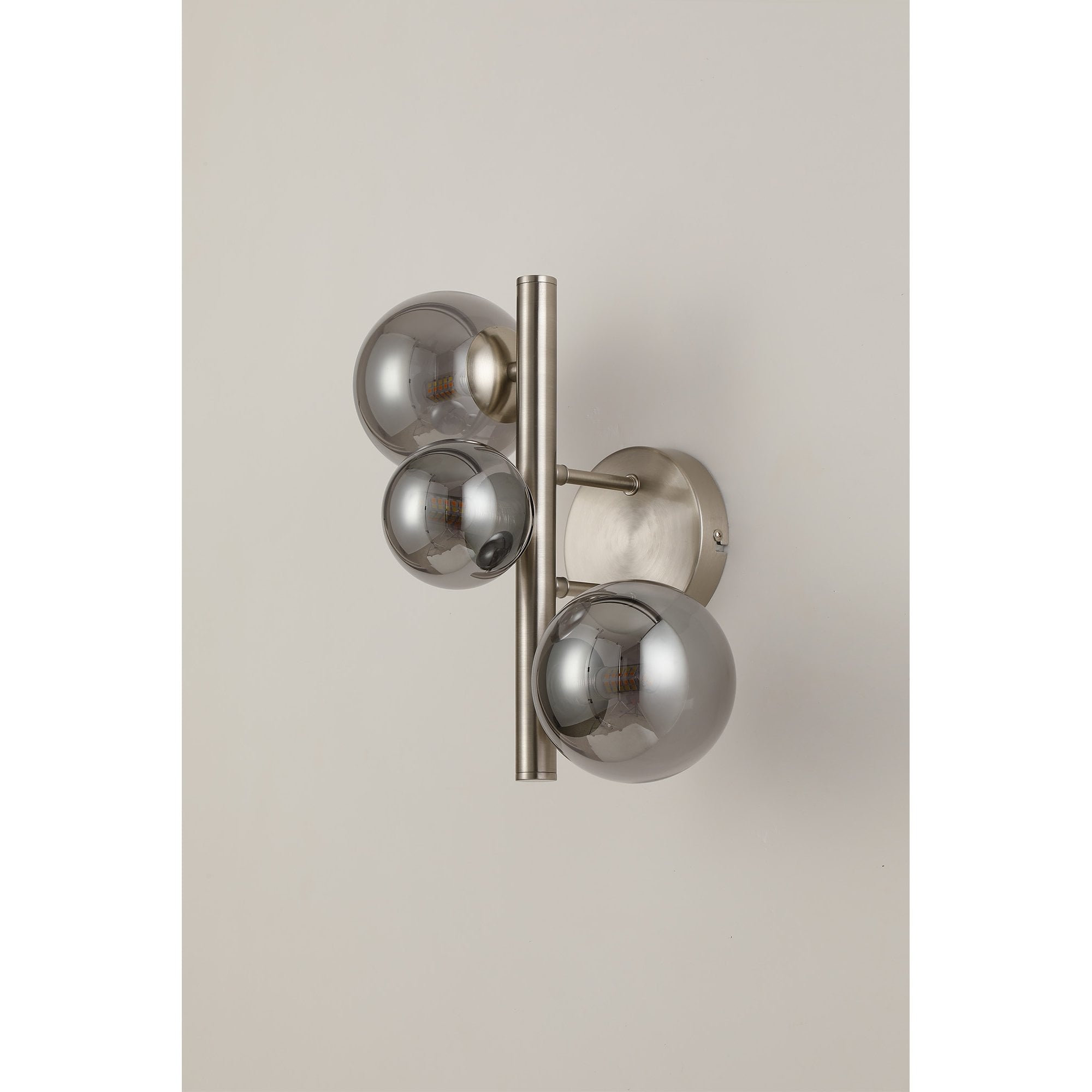 Fabula Deacon 3 Light Wall Lamp - Satin Nickel & Smoke Plated Glass