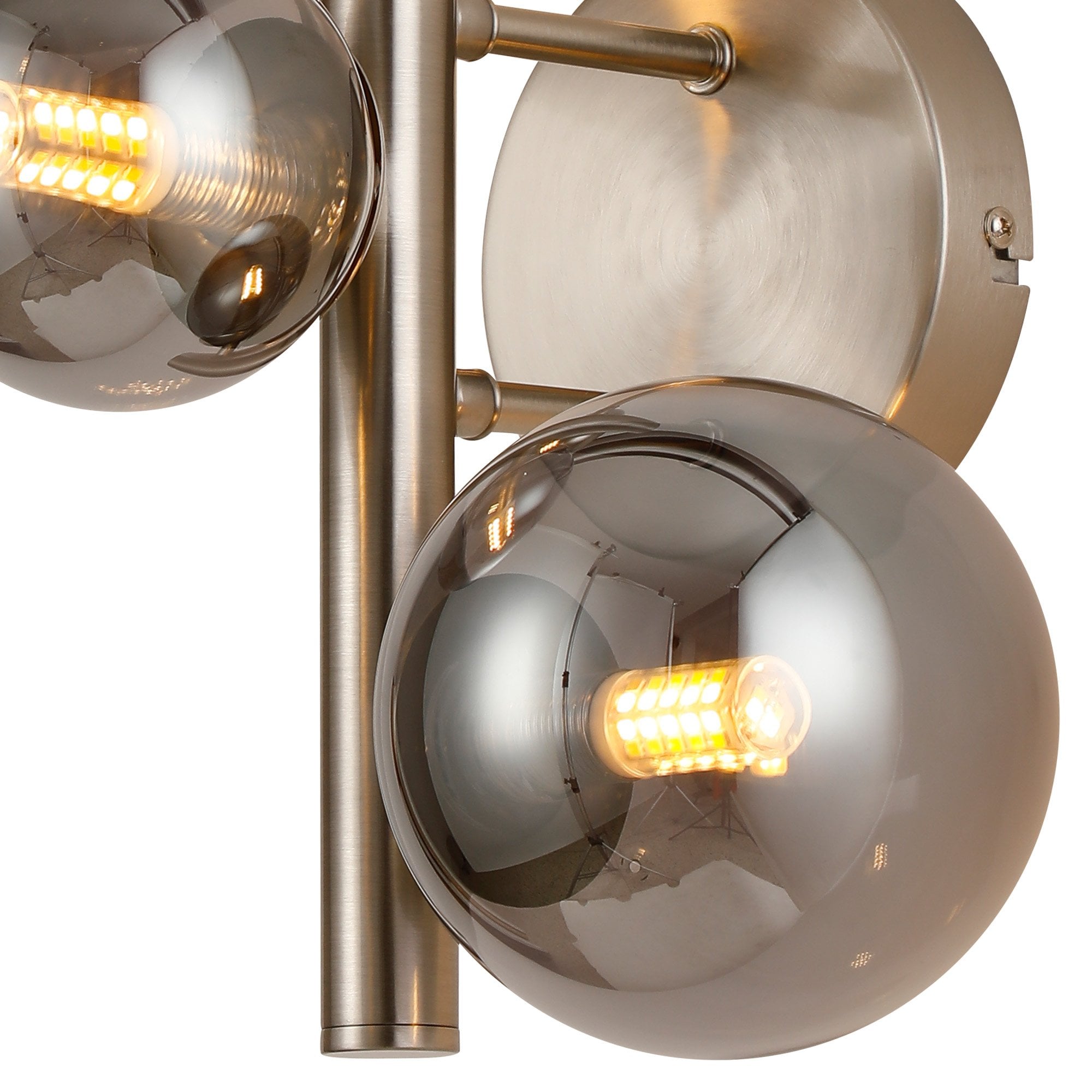Fabula Deacon 3 Light Wall Lamp - Satin Nickel & Smoke Plated Glass