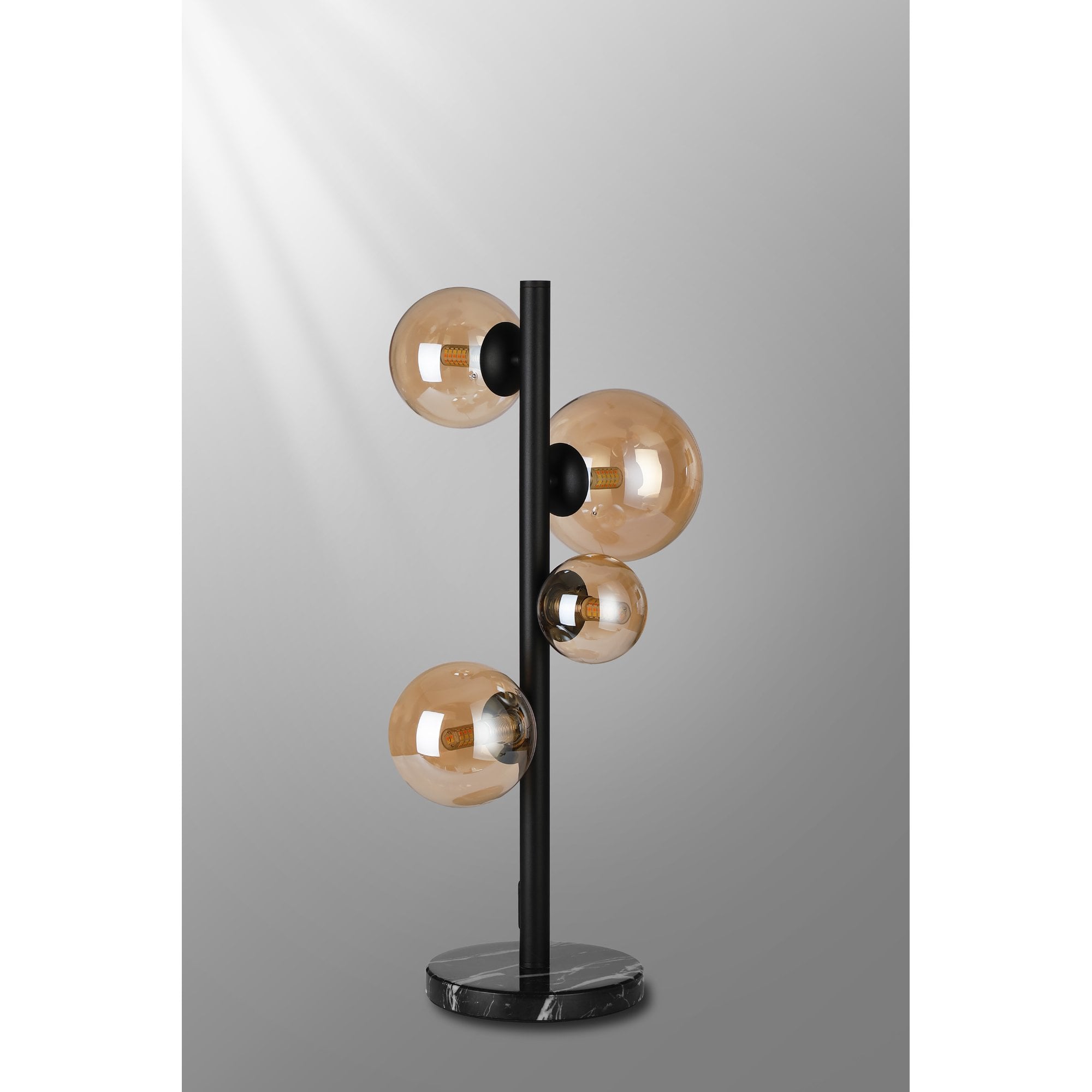 Fabula Deacon 4 Light Table Lamp - Satin Black & Amber Plated Glass
