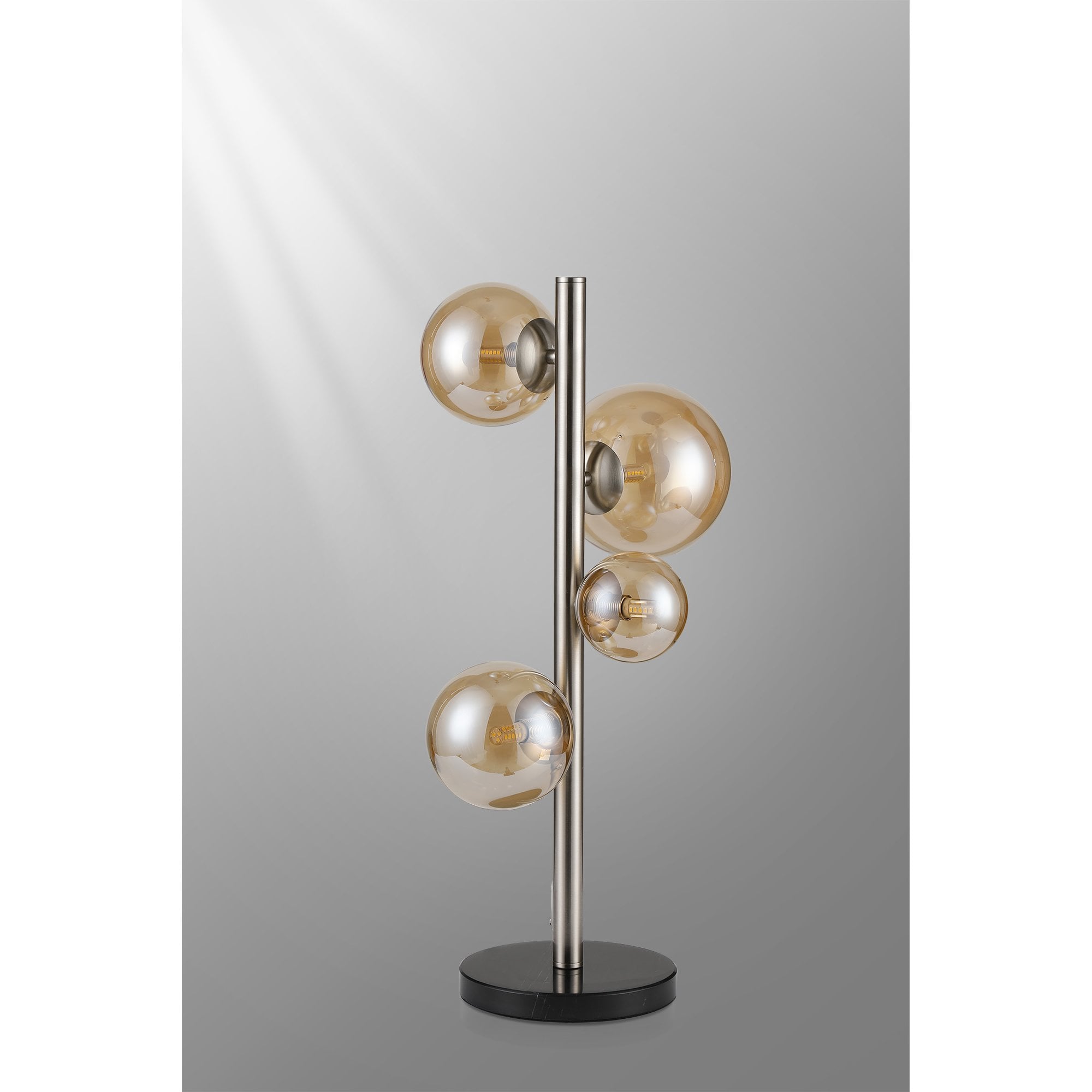 Fabula Deacon 4 Light Table Lamp - Satin Nickel & Amber Plated Glass