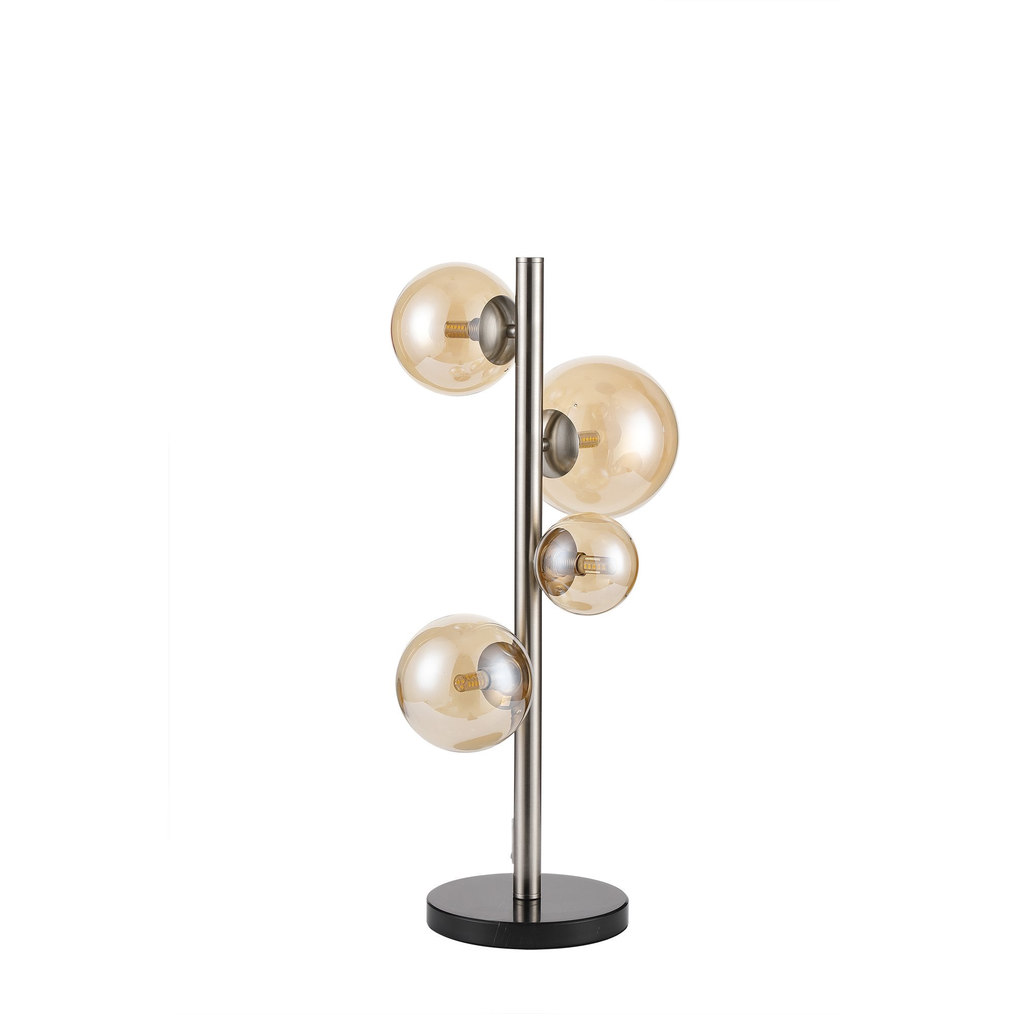 Fabula Deacon 4 Light Table Lamp - Satin Nickel & Amber Plated Glass