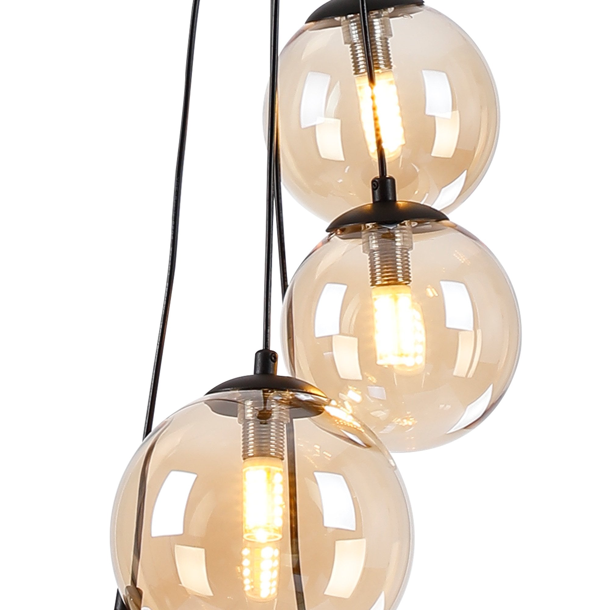 Fabula Deacon 5 Light Pendant - Satin Black & Amber Plated Glass