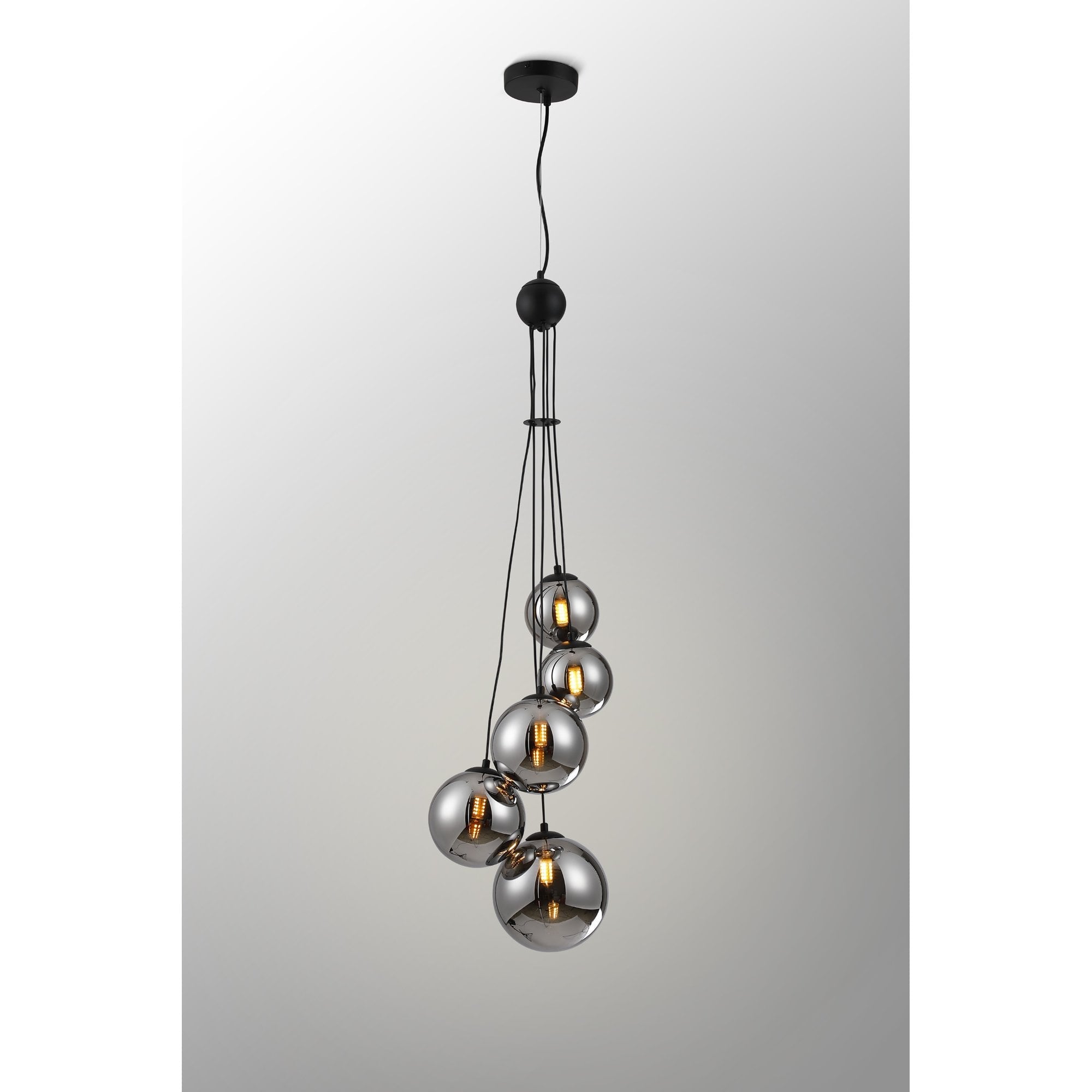 Fabula Deacon 5 Light Pendant - Satin Black & Chrome Plated Glass