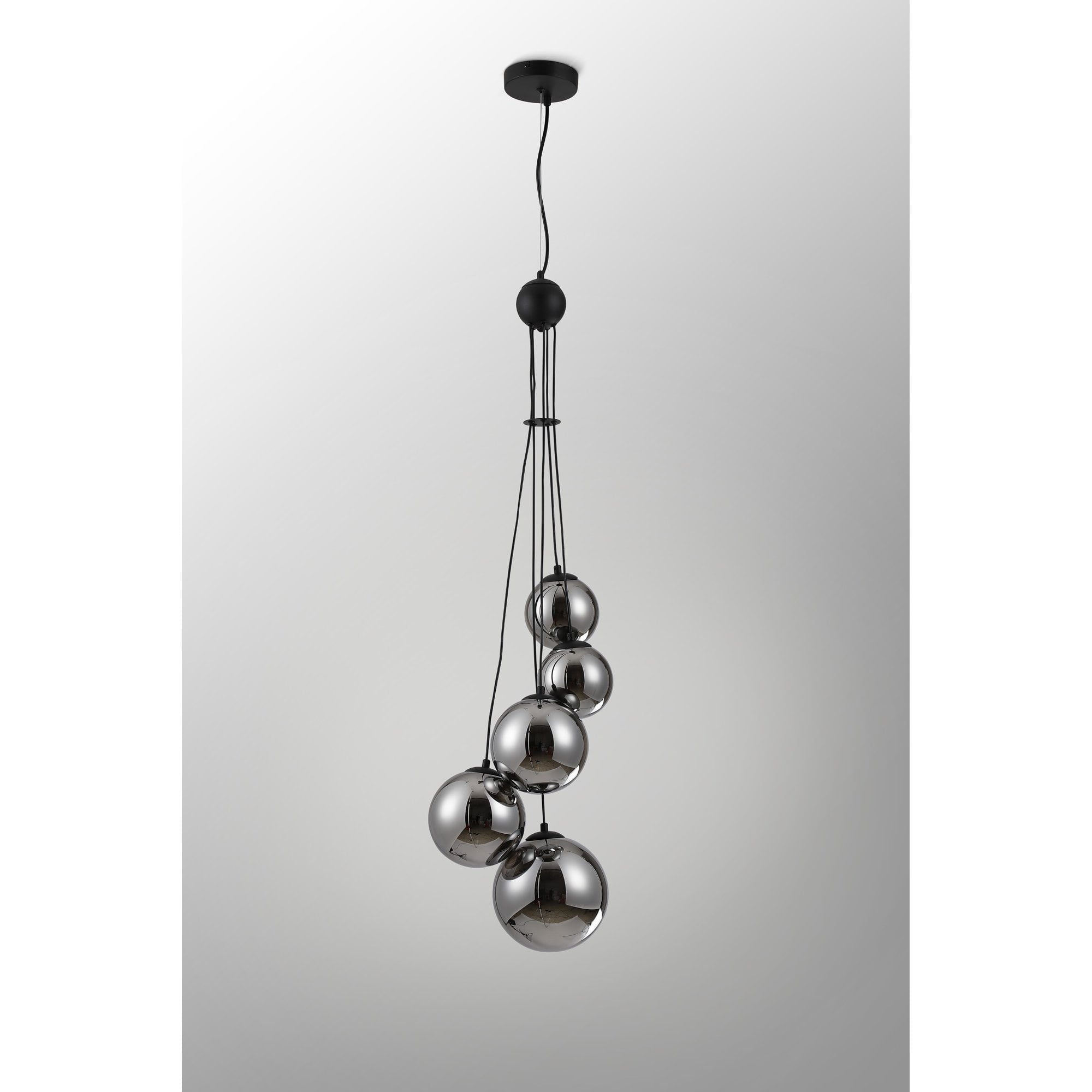 Fabula Deacon 5 Light Pendant - Satin Black & Chrome Plated Glass