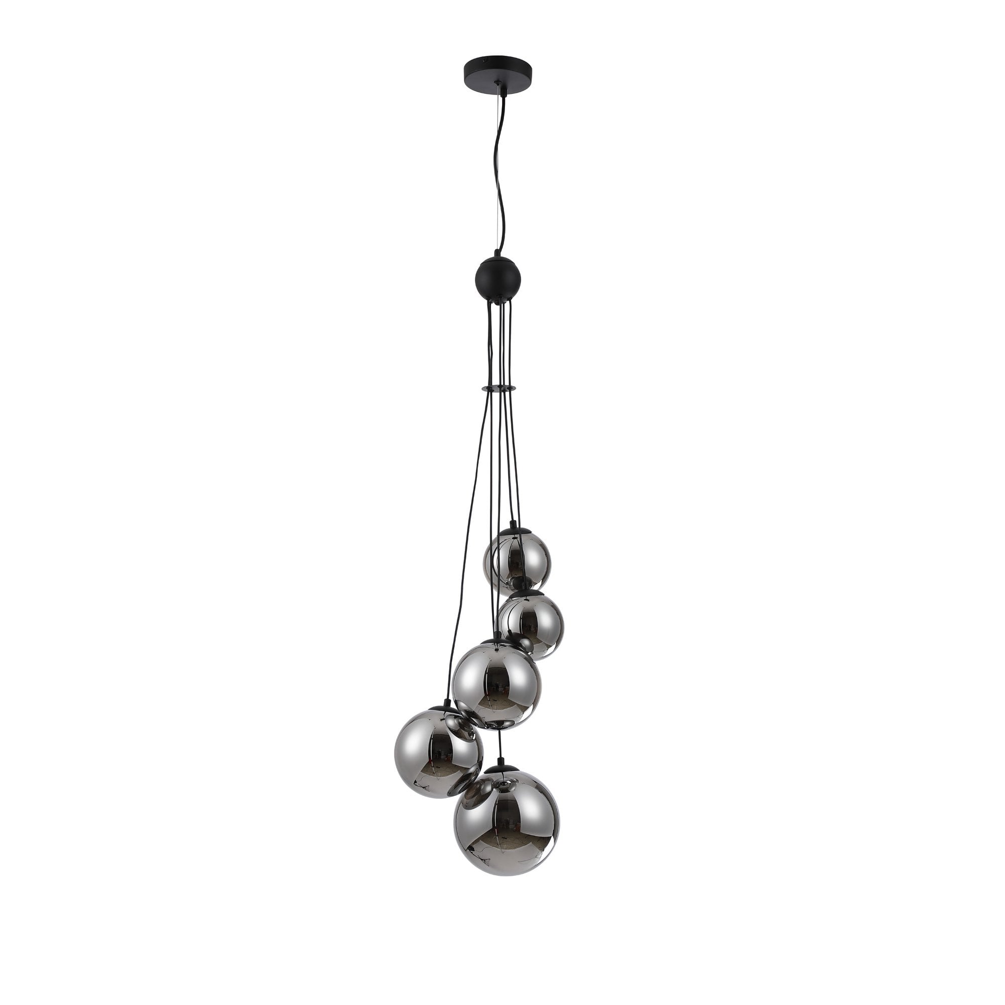 Fabula Deacon 5 Light Pendant - Satin Black & Chrome Plated Glass