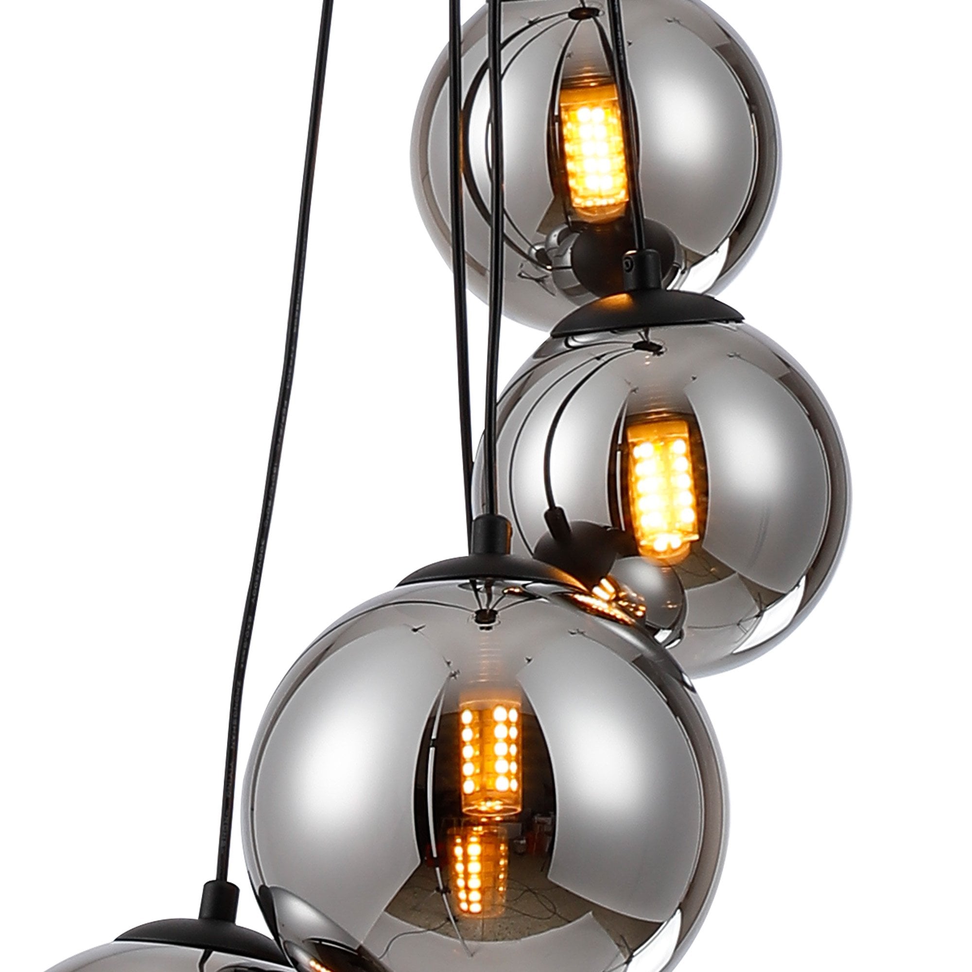 Fabula Deacon 5 Light Pendant - Satin Black & Chrome Plated Glass