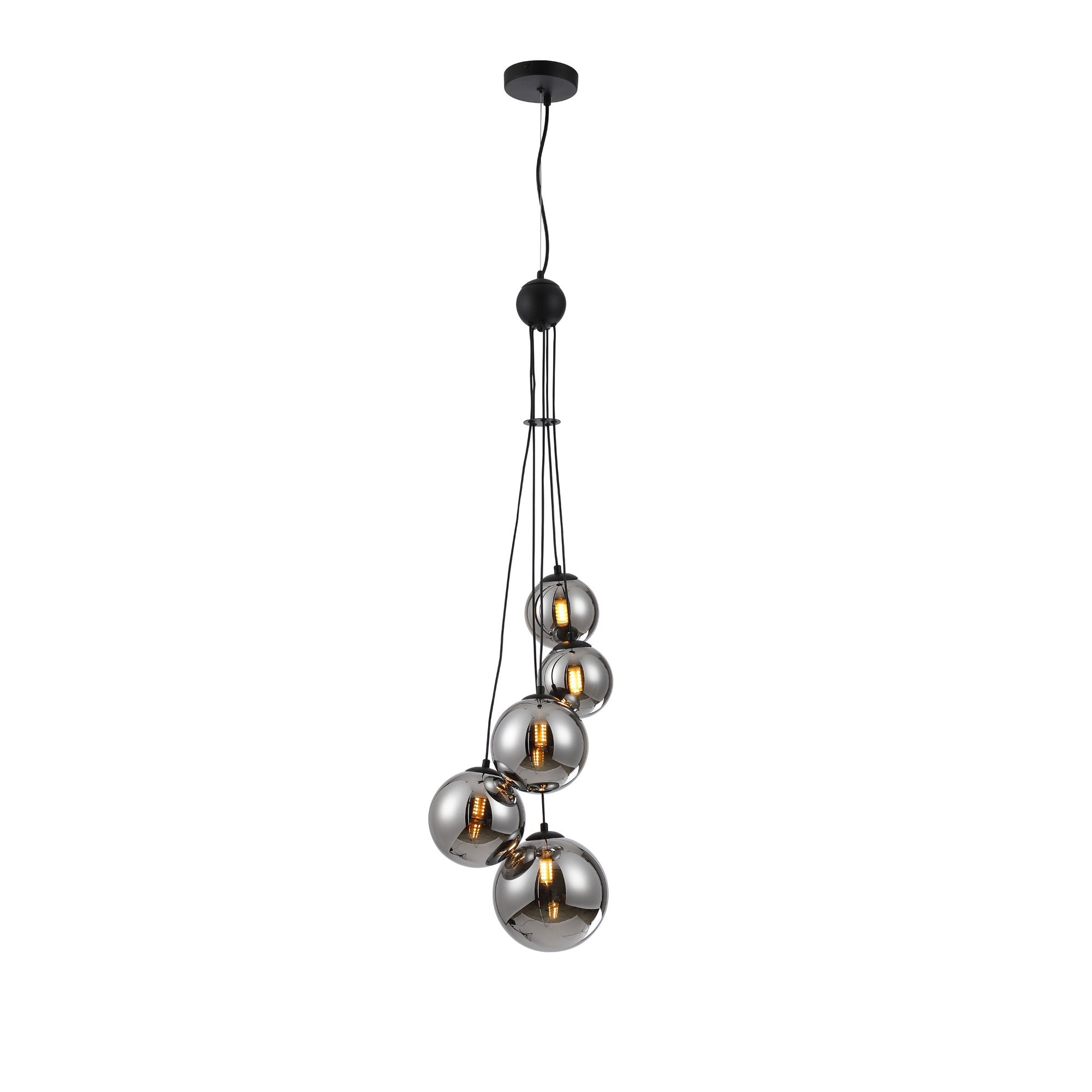 Fabula Deacon 5 Light Pendant - Satin Black & Chrome Plated Glass