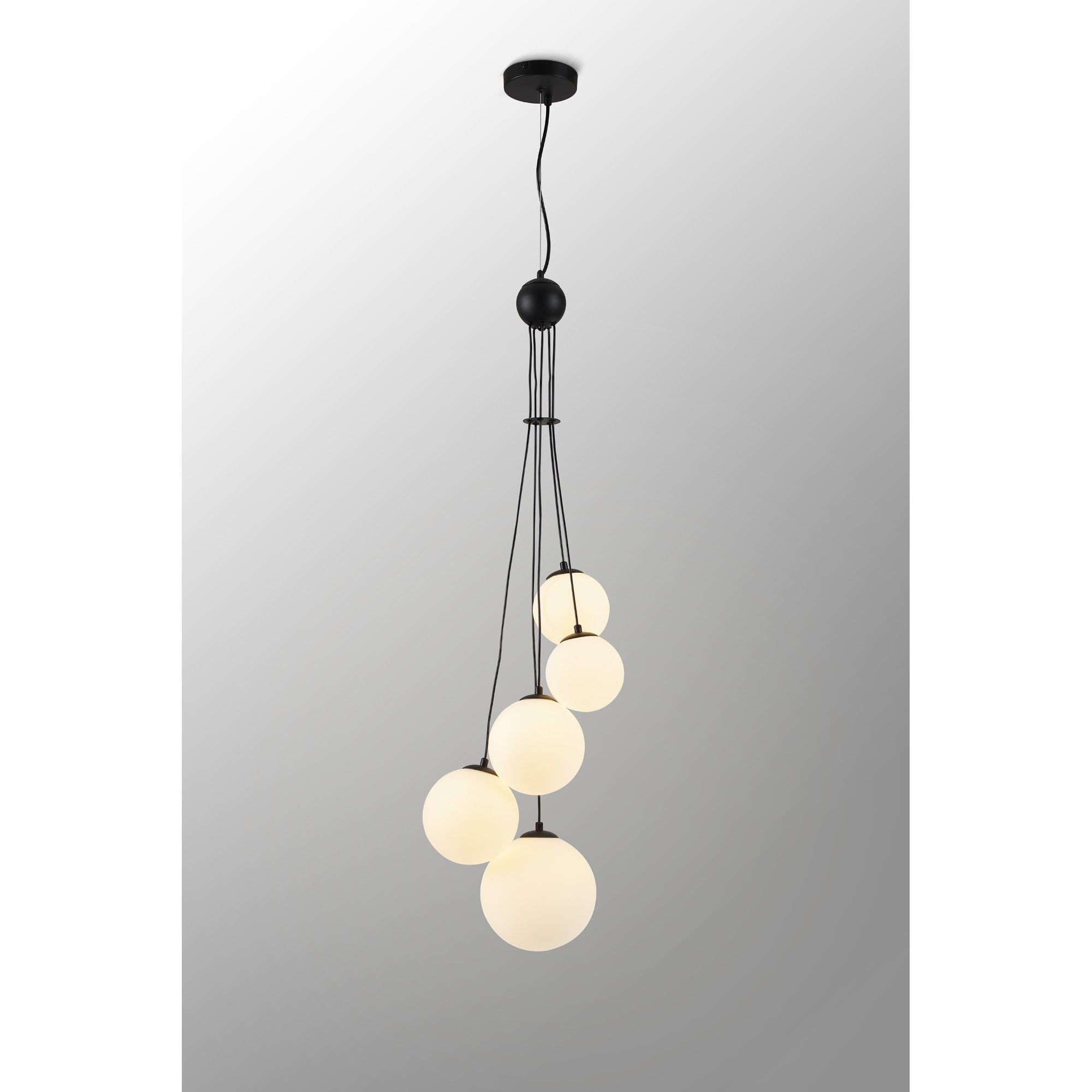 Fabula Deacon 5 Light Pendant - Satin Black & Opal Glass