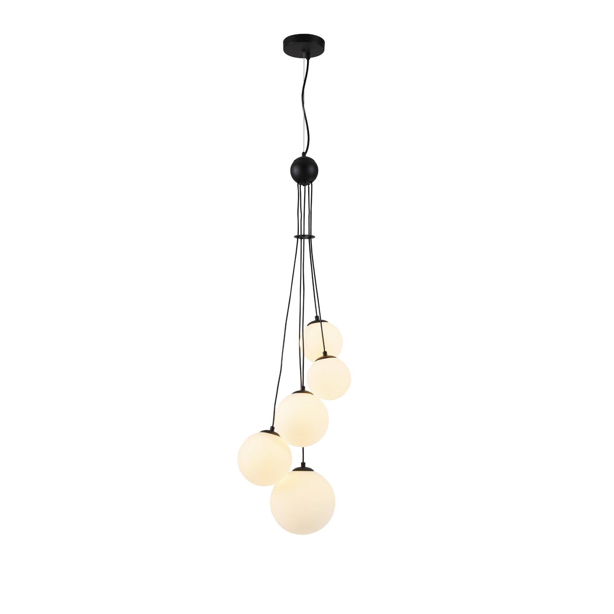 Fabula Deacon 5 Light Pendant - Satin Black & Opal Glass