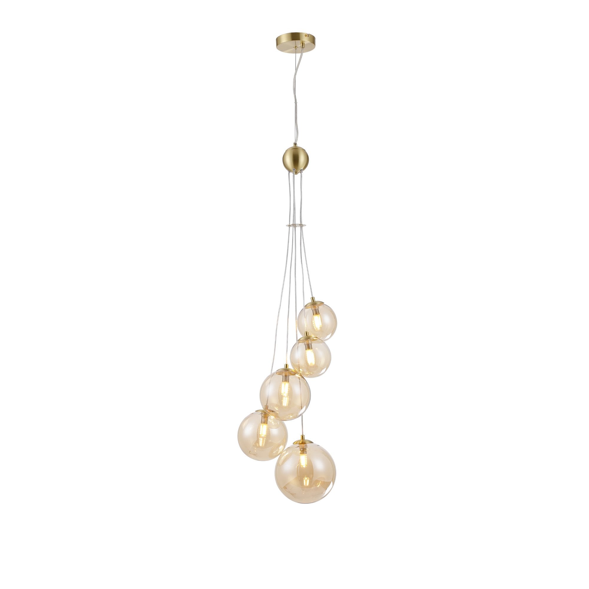 Fabula Deacon 5 Light Pendant - Satin Gold & Amber Plated Glass