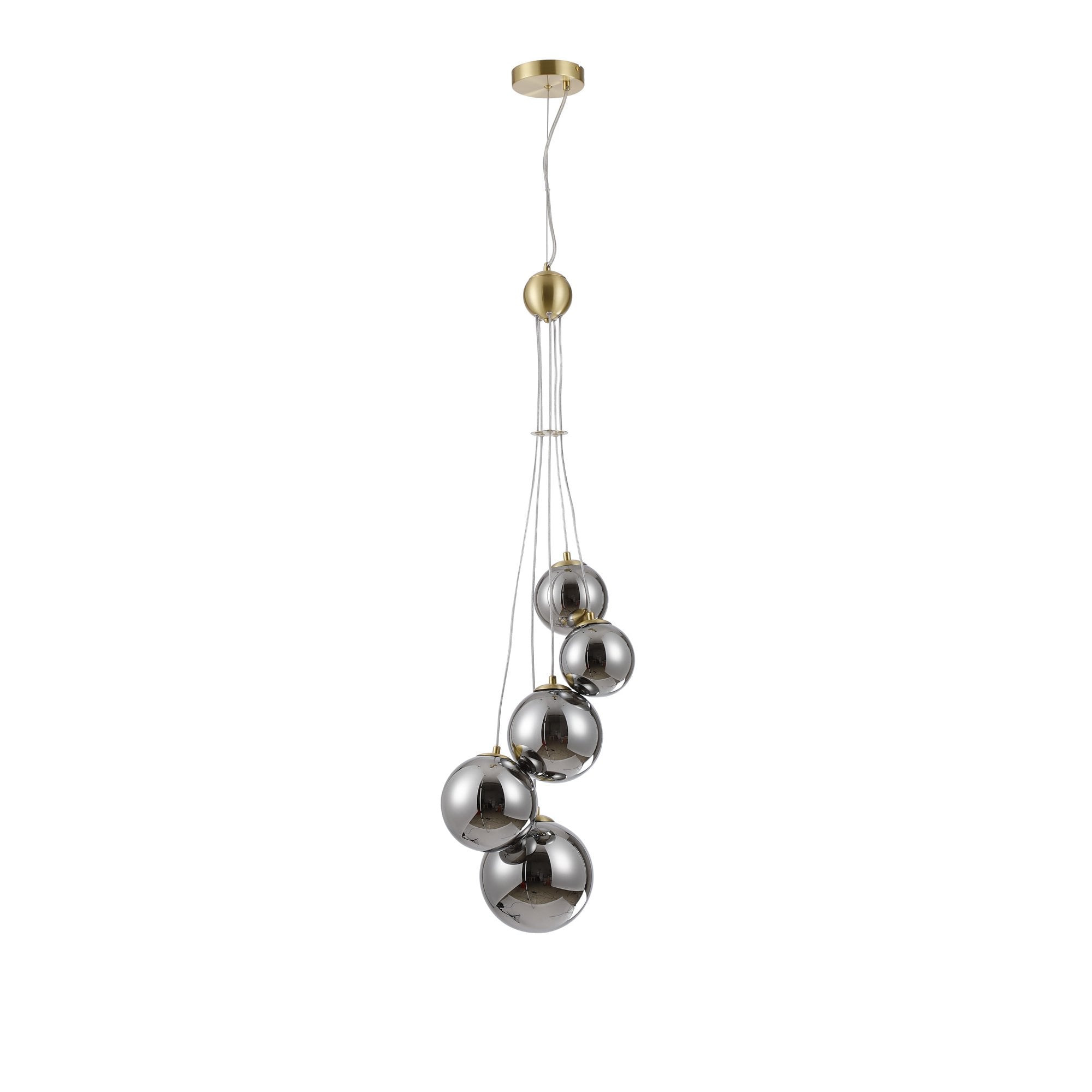 Fabula Deacon 5 Light Pendant - Satin Gold & Chrome Plated Glass