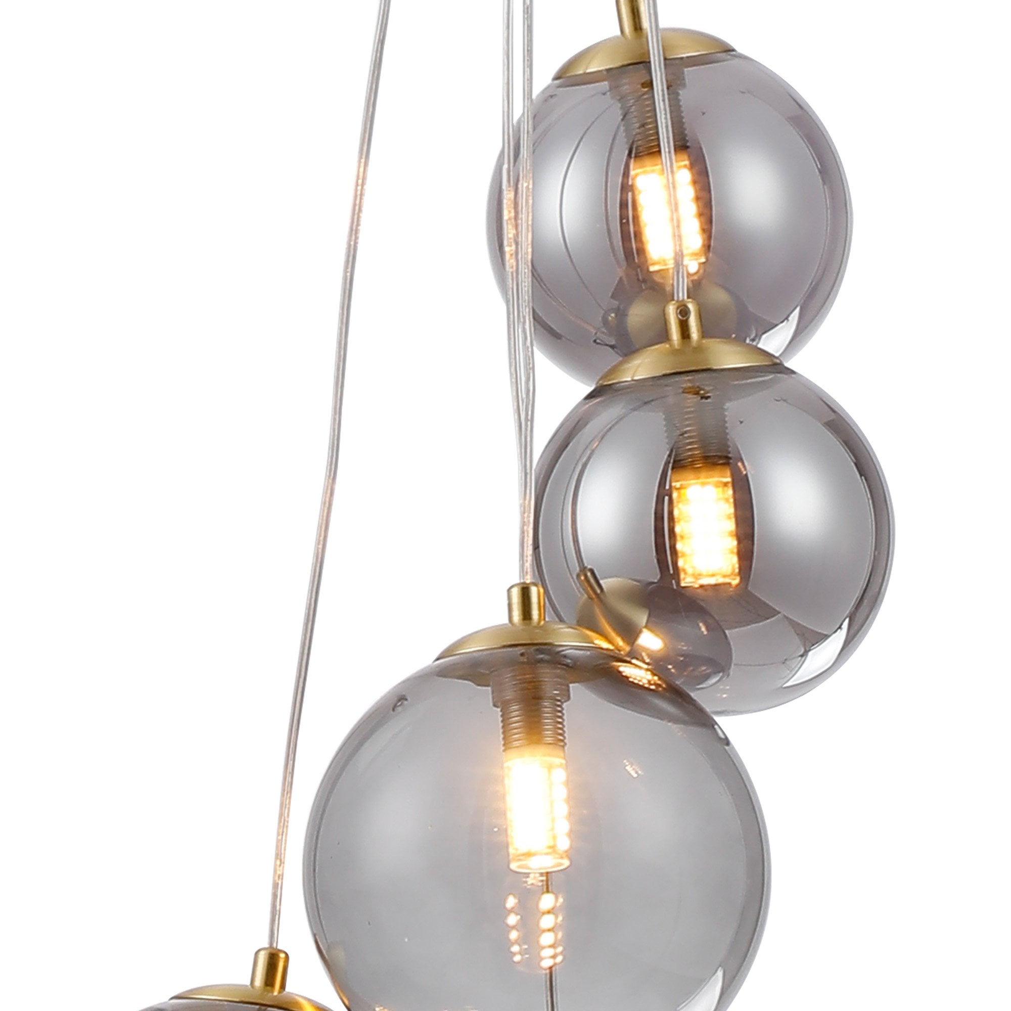 Fabula Deacon 5 Light Pendant - Satin Gold & Smoke Plated Glass