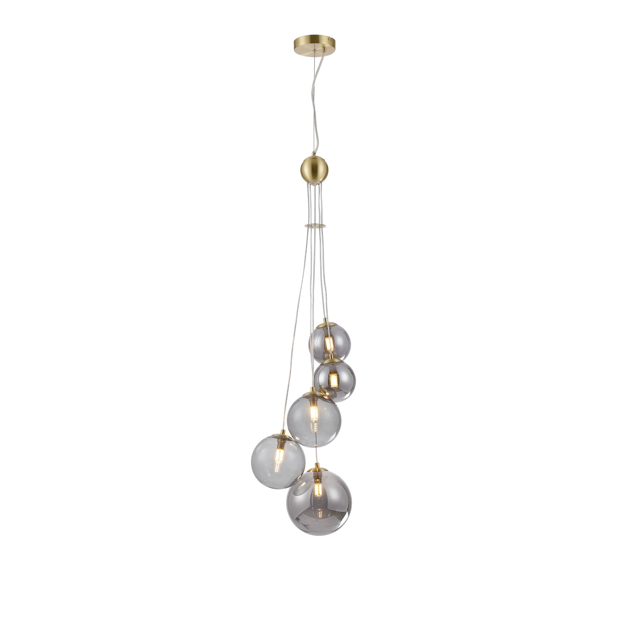 Fabula Deacon 5 Light Pendant - Satin Gold & Smoke Plated Glass