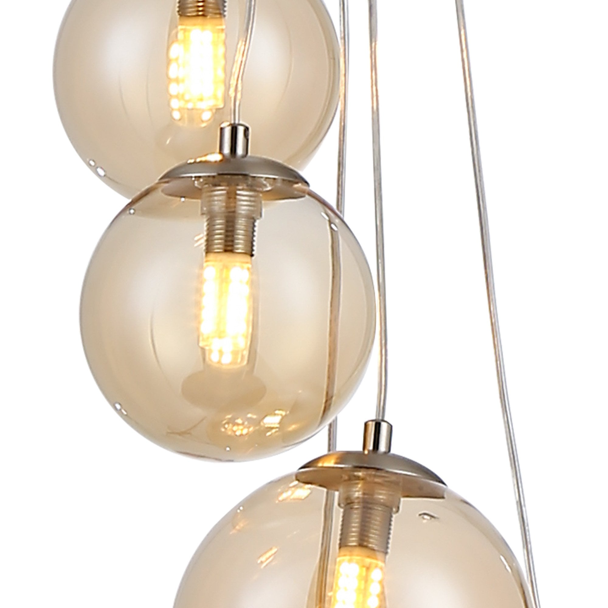 Fabula Deacon 5 Light Pendant - Satin Nickel & Amber Plated Glass