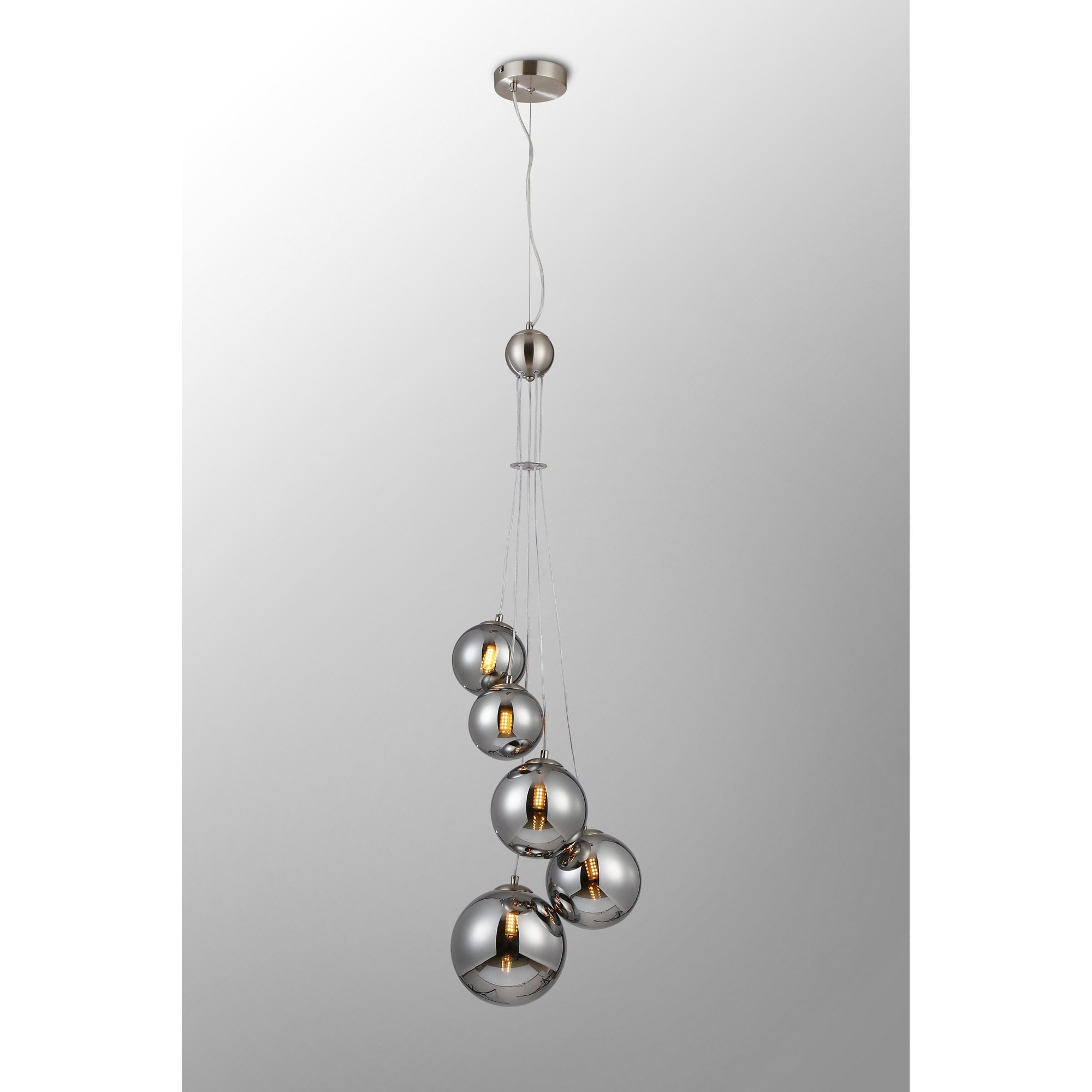 Fabula Deacon 5 Light Pendant - Satin Nickel & Chrome Plated Glass
