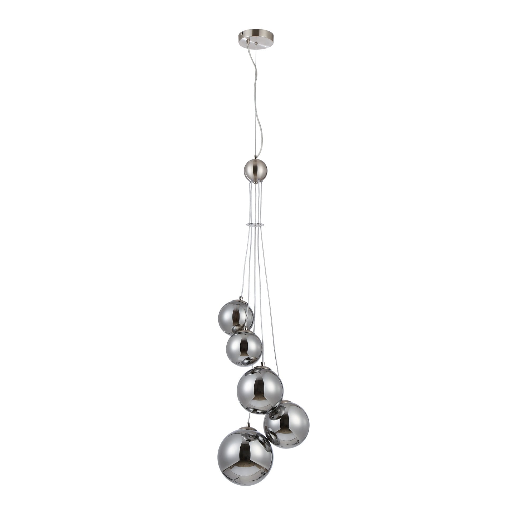 Fabula Deacon 5 Light Pendant - Satin Nickel & Chrome Plated Glass