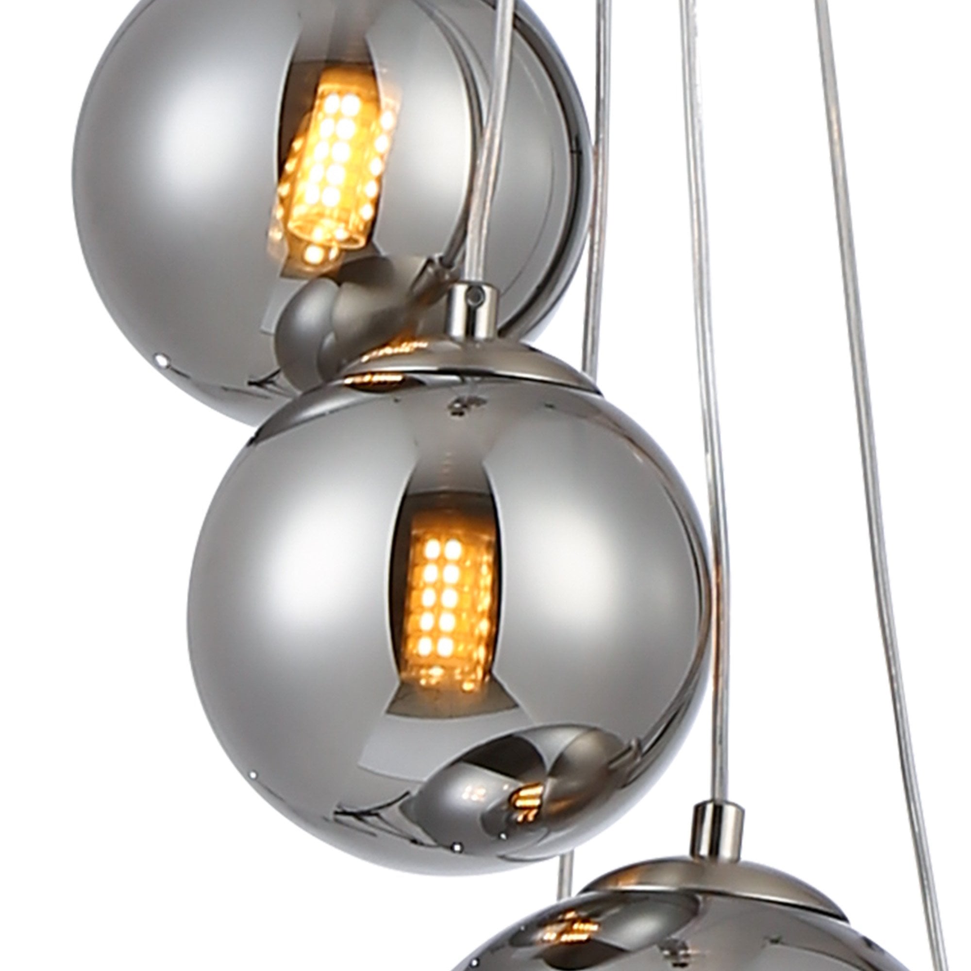 Fabula Deacon 5 Light Pendant - Satin Nickel & Chrome Plated Glass