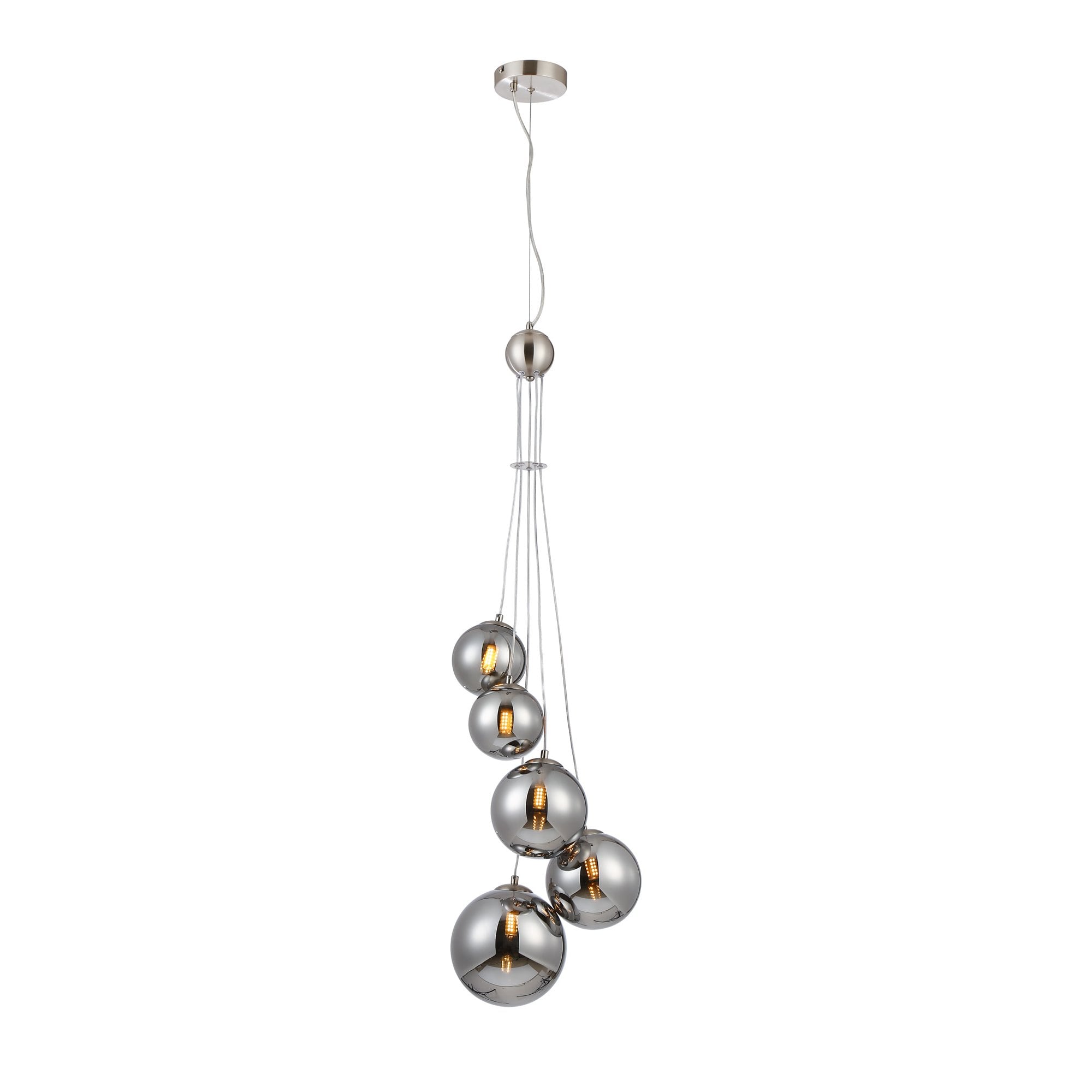 Fabula Deacon 5 Light Pendant - Satin Nickel & Chrome Plated Glass