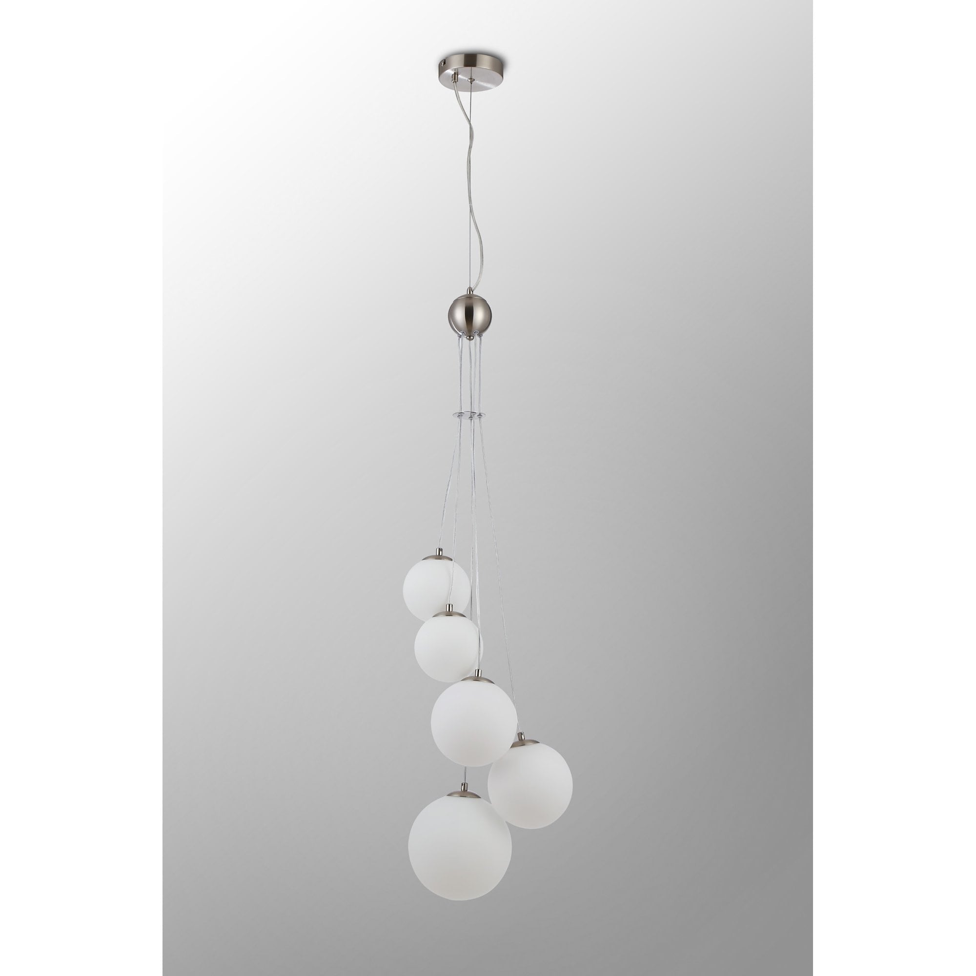 Fabula Deacon 5 Light Pendant - Satin Nickel & Opal Glass