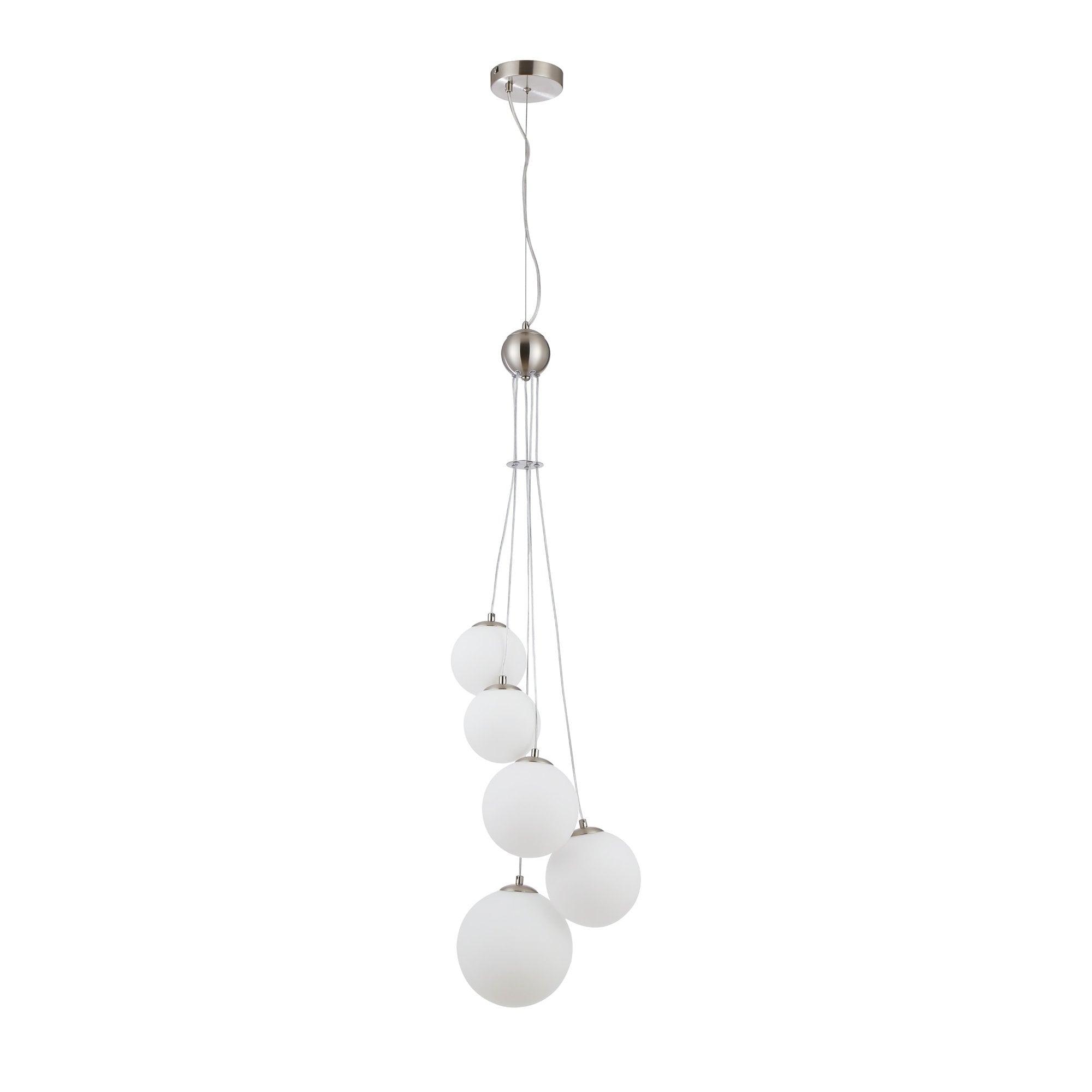Fabula Deacon 5 Light Pendant - Satin Nickel & Opal Glass