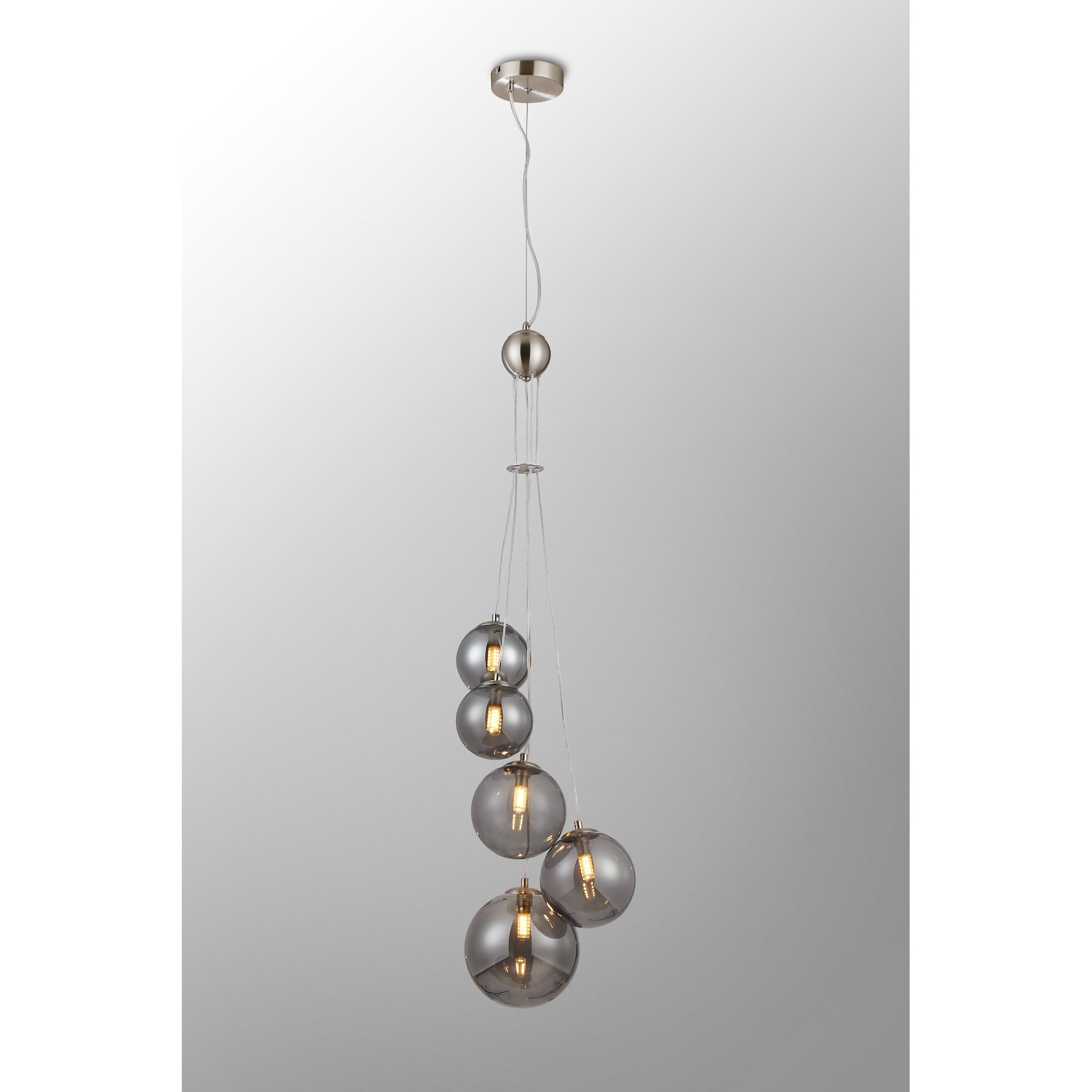 Fabula Deacon 5 Light Pendant - Satin Nickel & Smoke Plated Glass