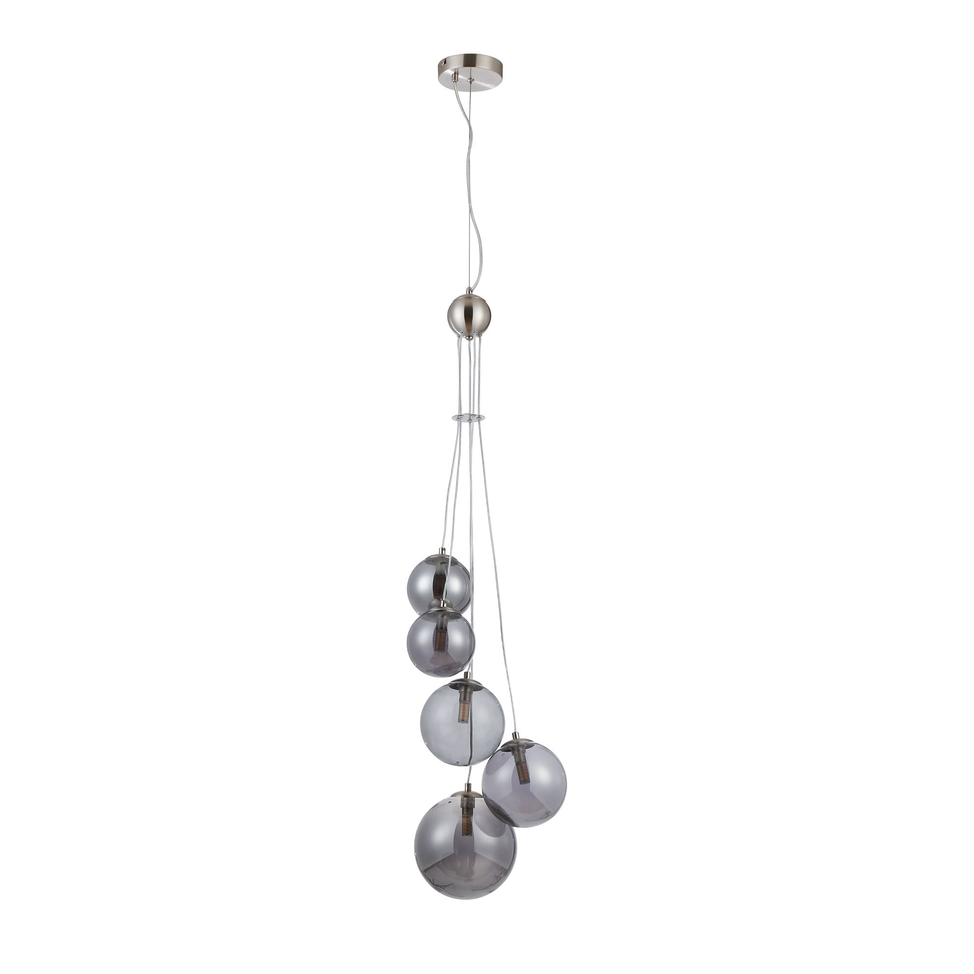 Fabula Deacon 5 Light Pendant - Satin Nickel & Smoke Plated Glass