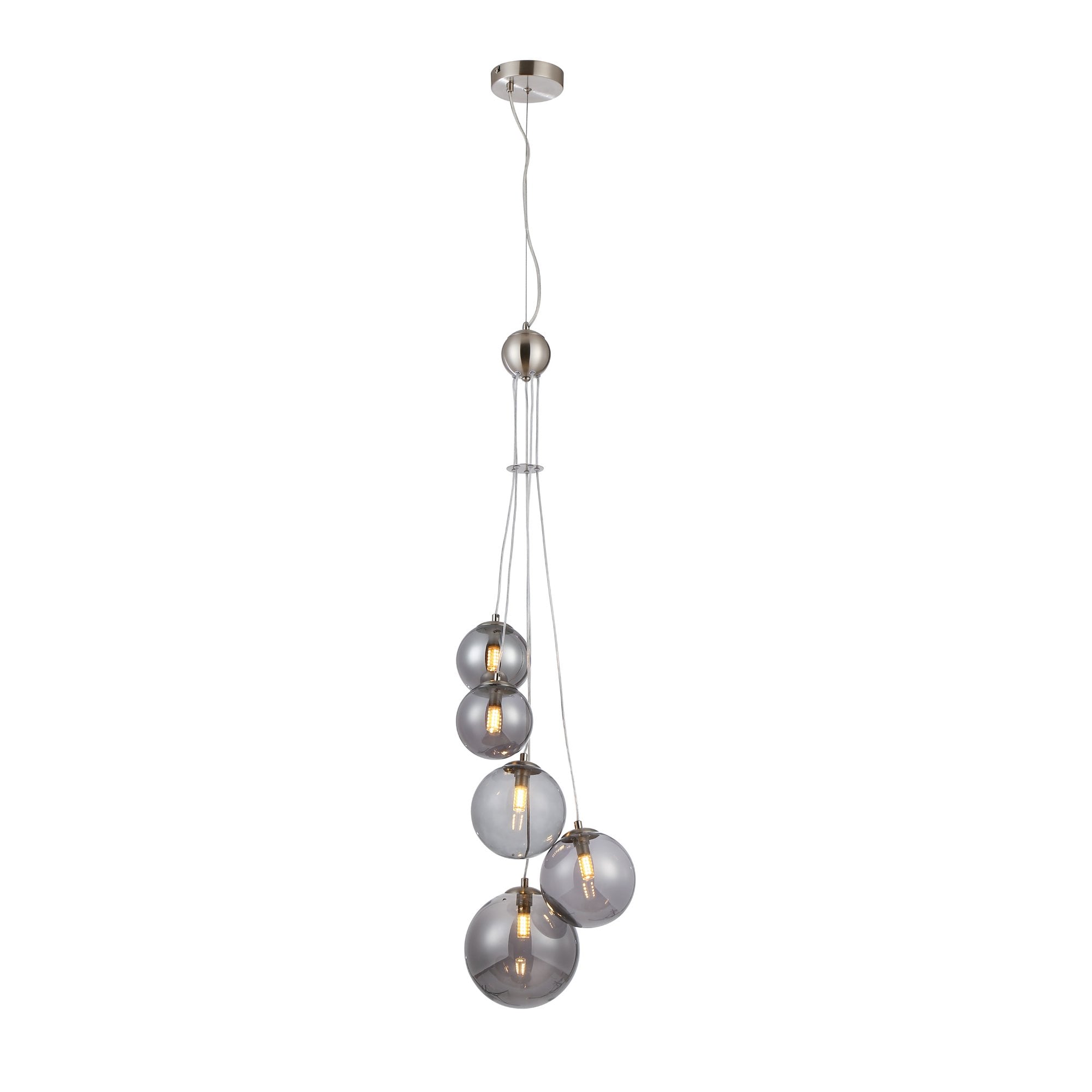 Fabula Deacon 5 Light Pendant - Satin Nickel & Smoke Plated Glass
