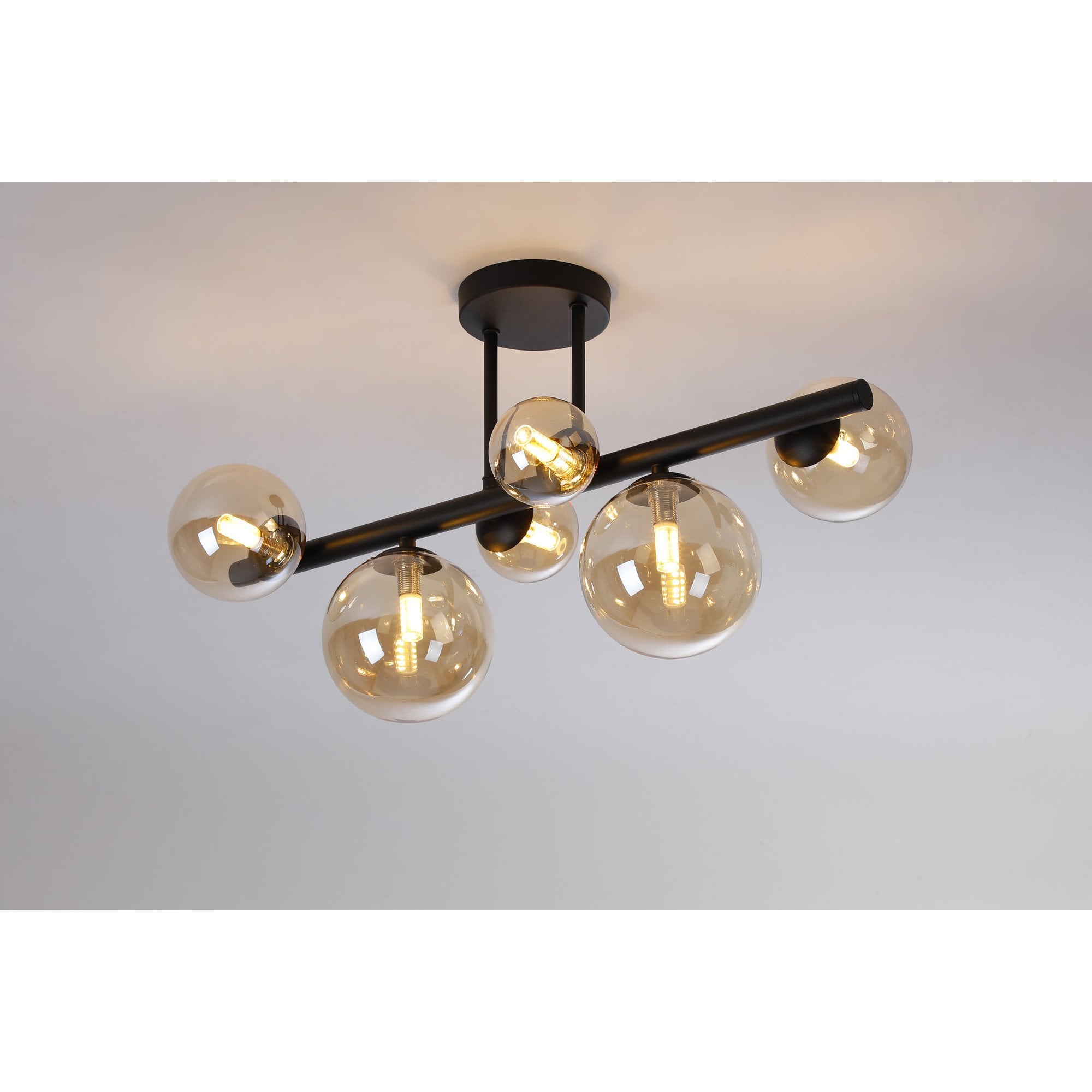Fabula Deacon 6 Light Semi-Flush Light - Satin Black & Amber Plated Glass