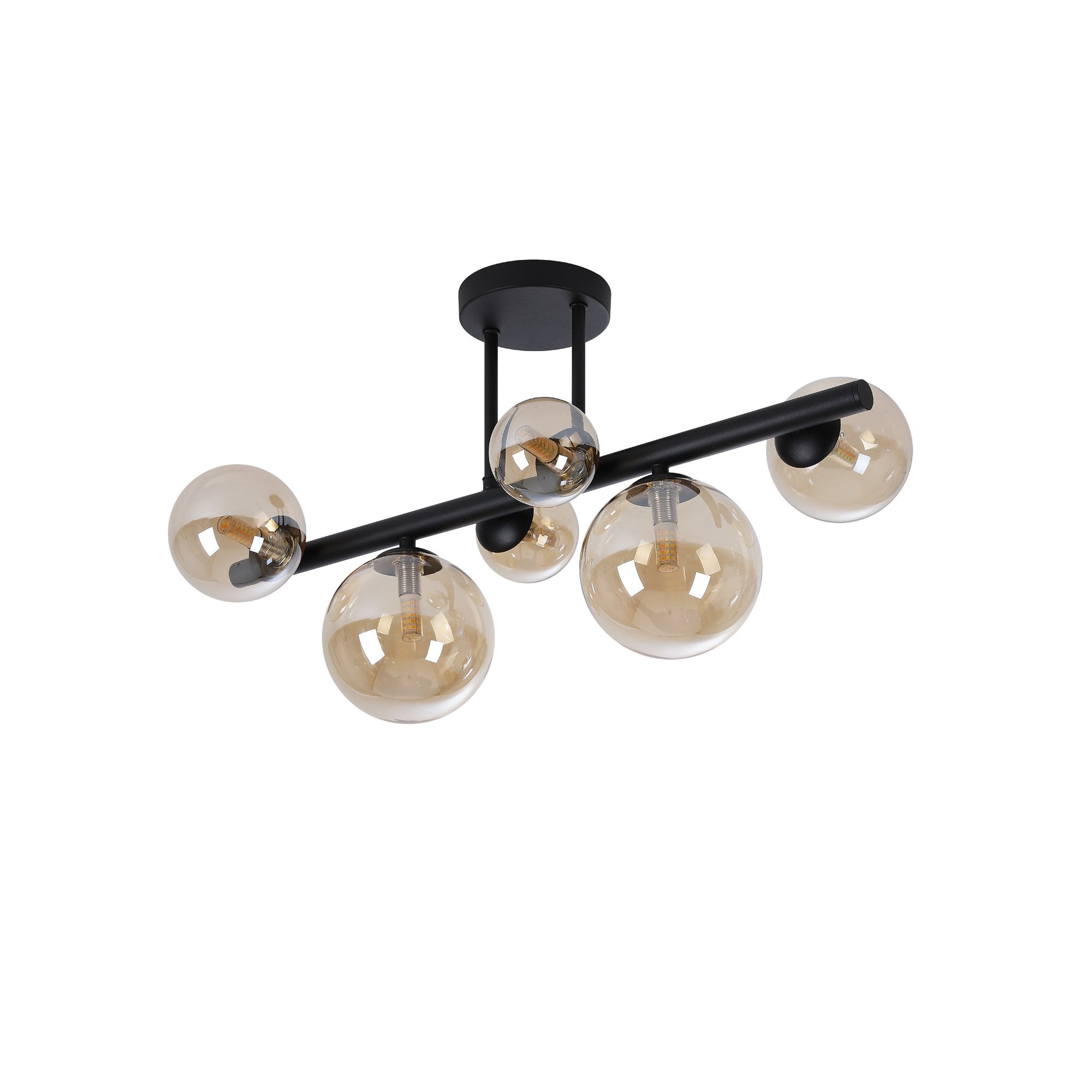 Fabula Deacon 6 Light Semi-Flush Light - Satin Black & Amber Plated Glass
