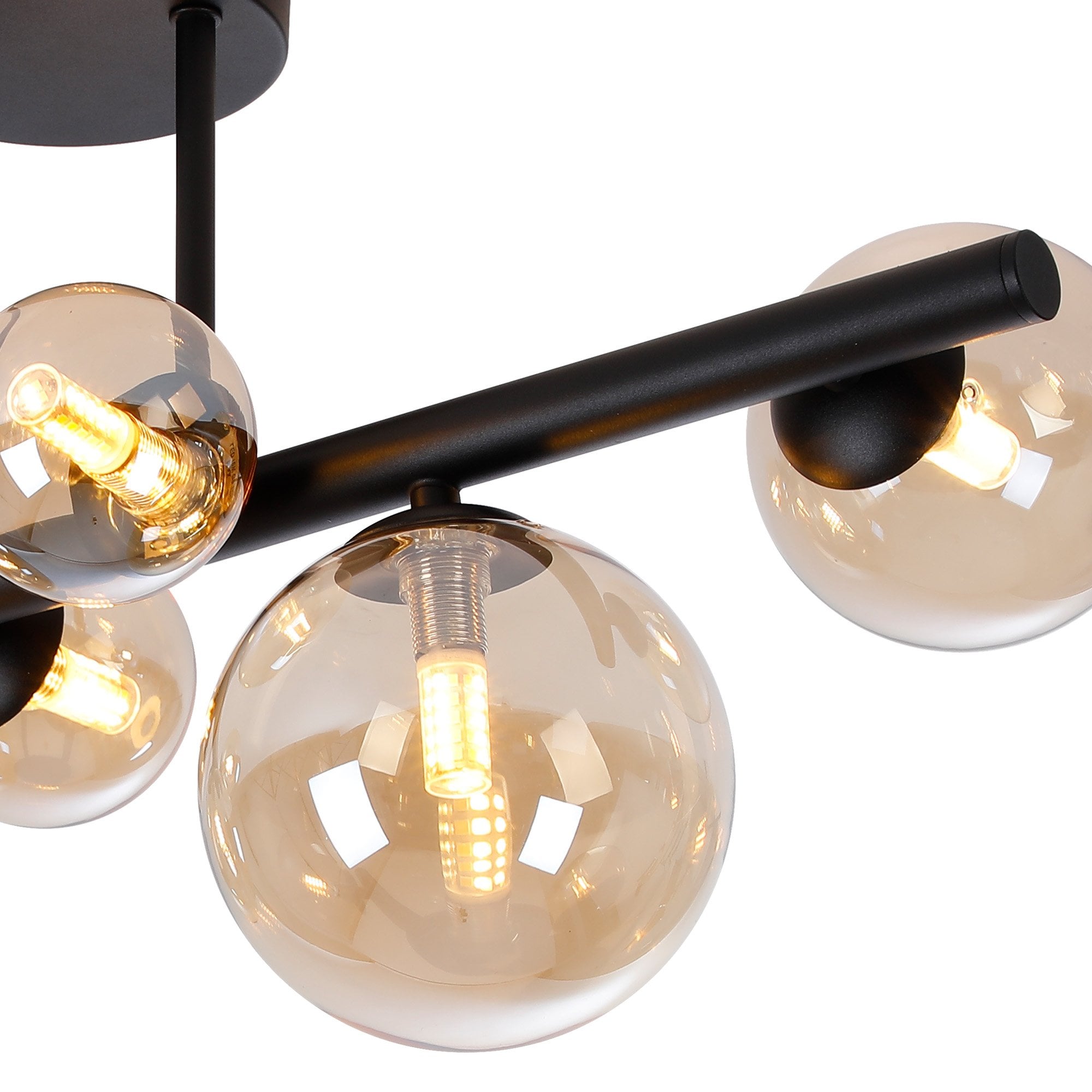 Fabula Deacon 6 Light Semi-Flush Light - Satin Black & Amber Plated Glass