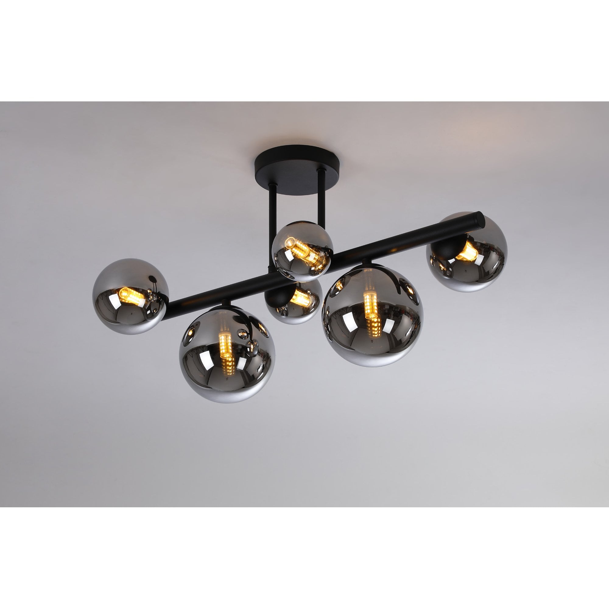 Fabula Deacon 6 Light Semi-Flush Light - Satin Black & Chrome Plated Glass