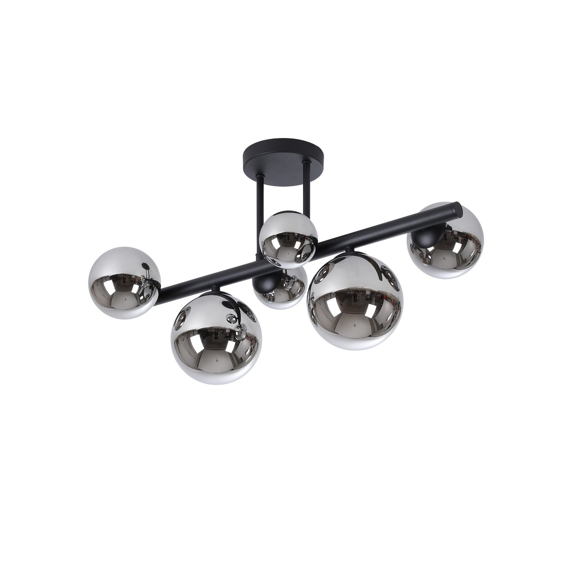 Fabula Deacon 6 Light Semi-Flush Light - Satin Black & Chrome Plated Glass