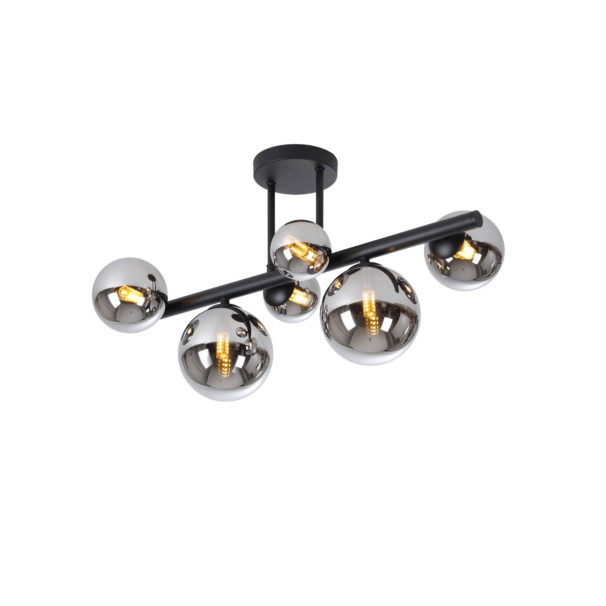 Fabula Deacon 6 Light Semi-Flush Light - Satin Black & Chrome Plated Glass