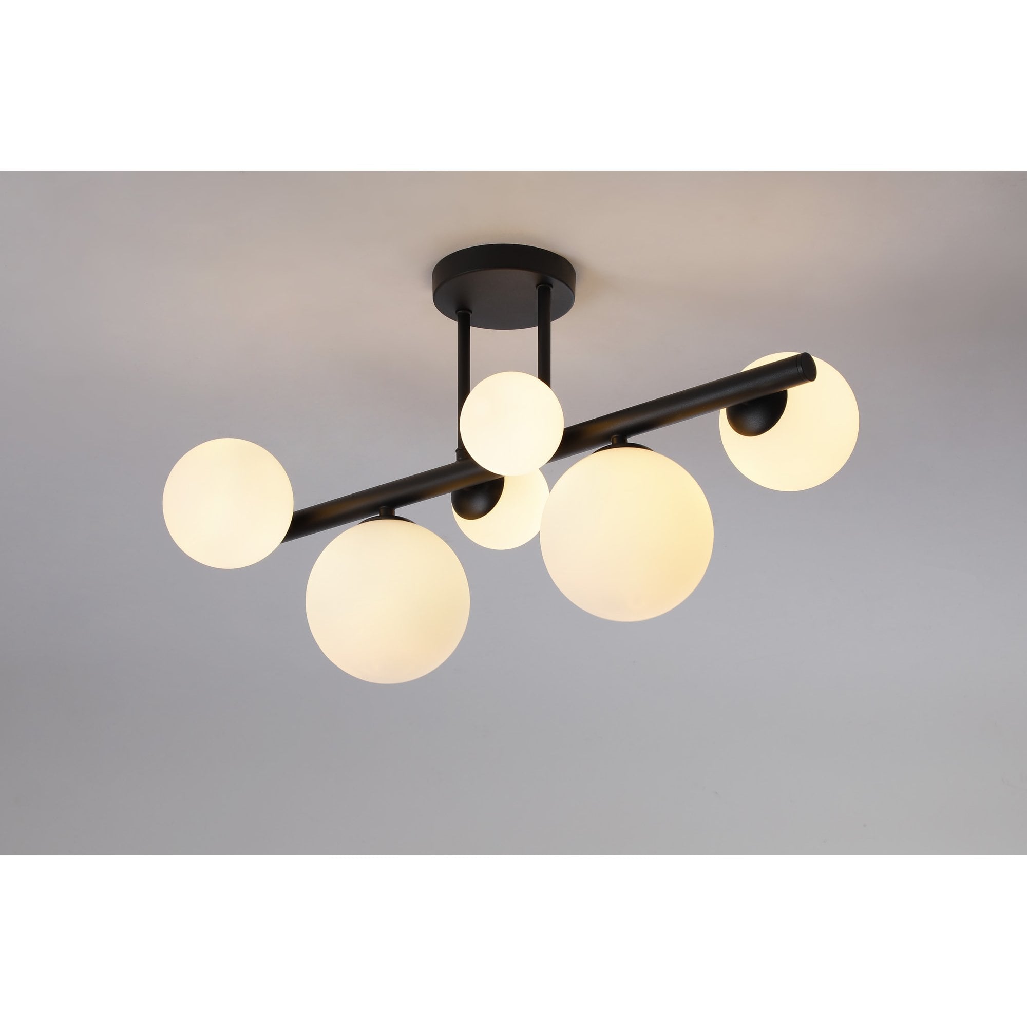 Fabula Deacon 6 Light Semi-Flush Light - Satin Black & Opal Glass