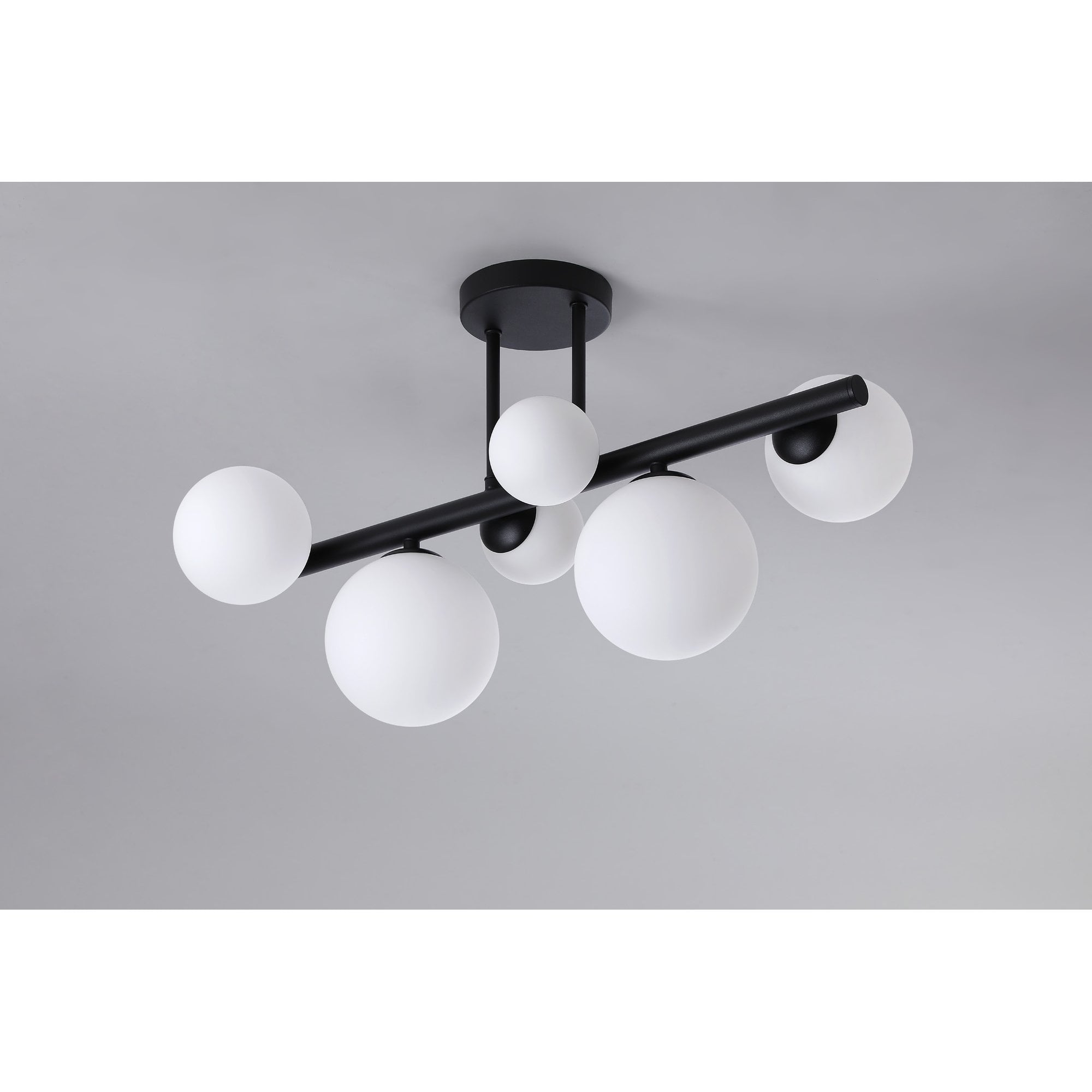 Fabula Deacon 6 Light Semi-Flush Light - Satin Black & Opal Glass