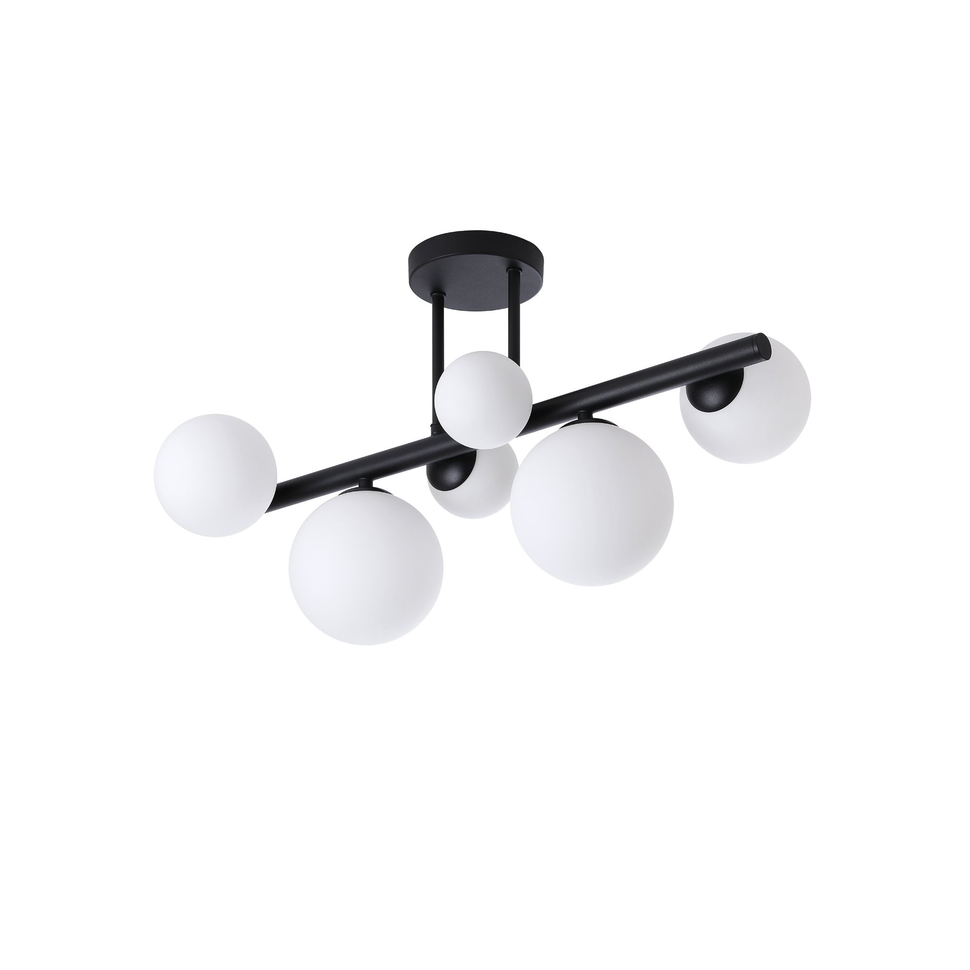 Fabula Deacon 6 Light Semi-Flush Light - Satin Black & Opal Glass