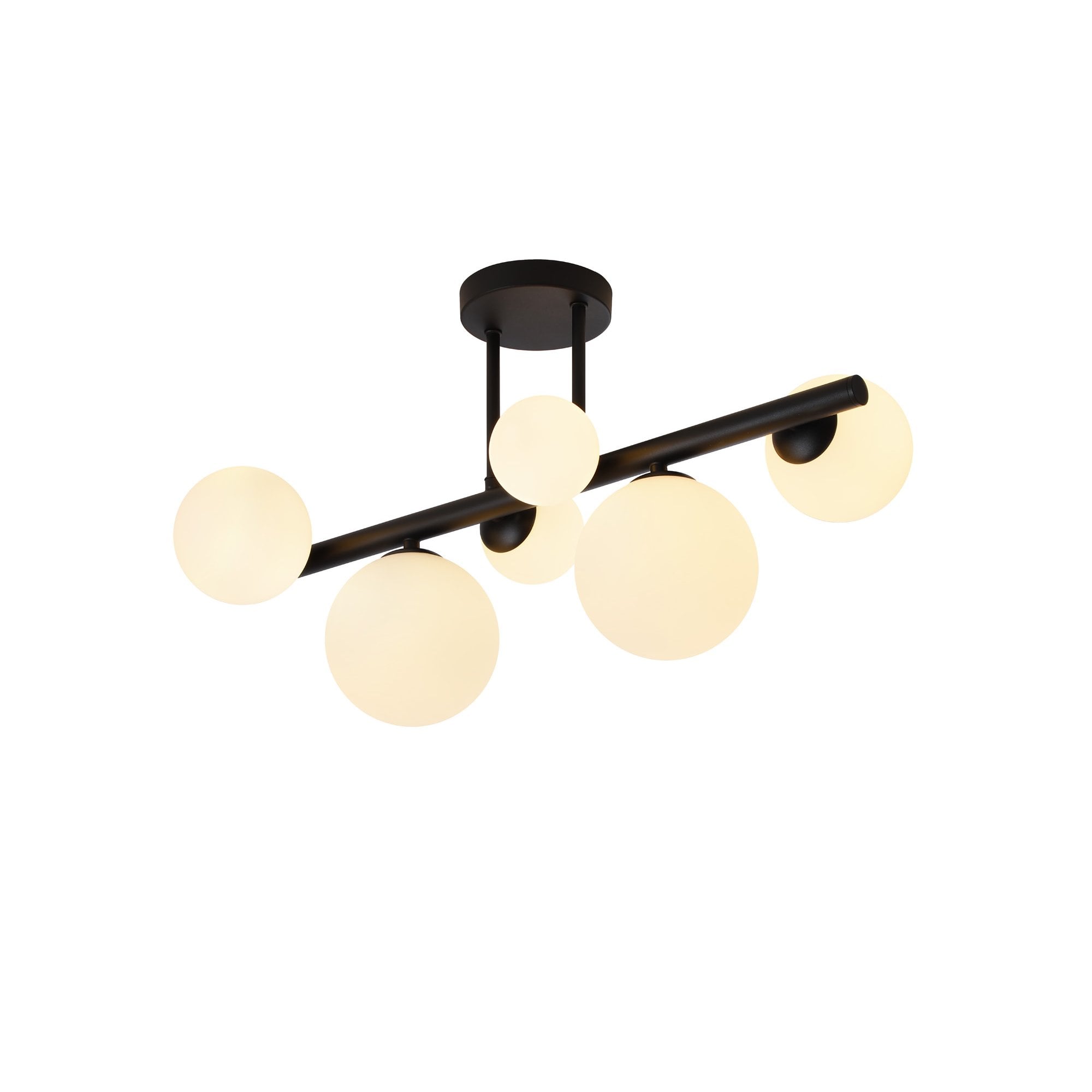 Fabula Deacon 6 Light Semi-Flush Light - Satin Black & Opal Glass