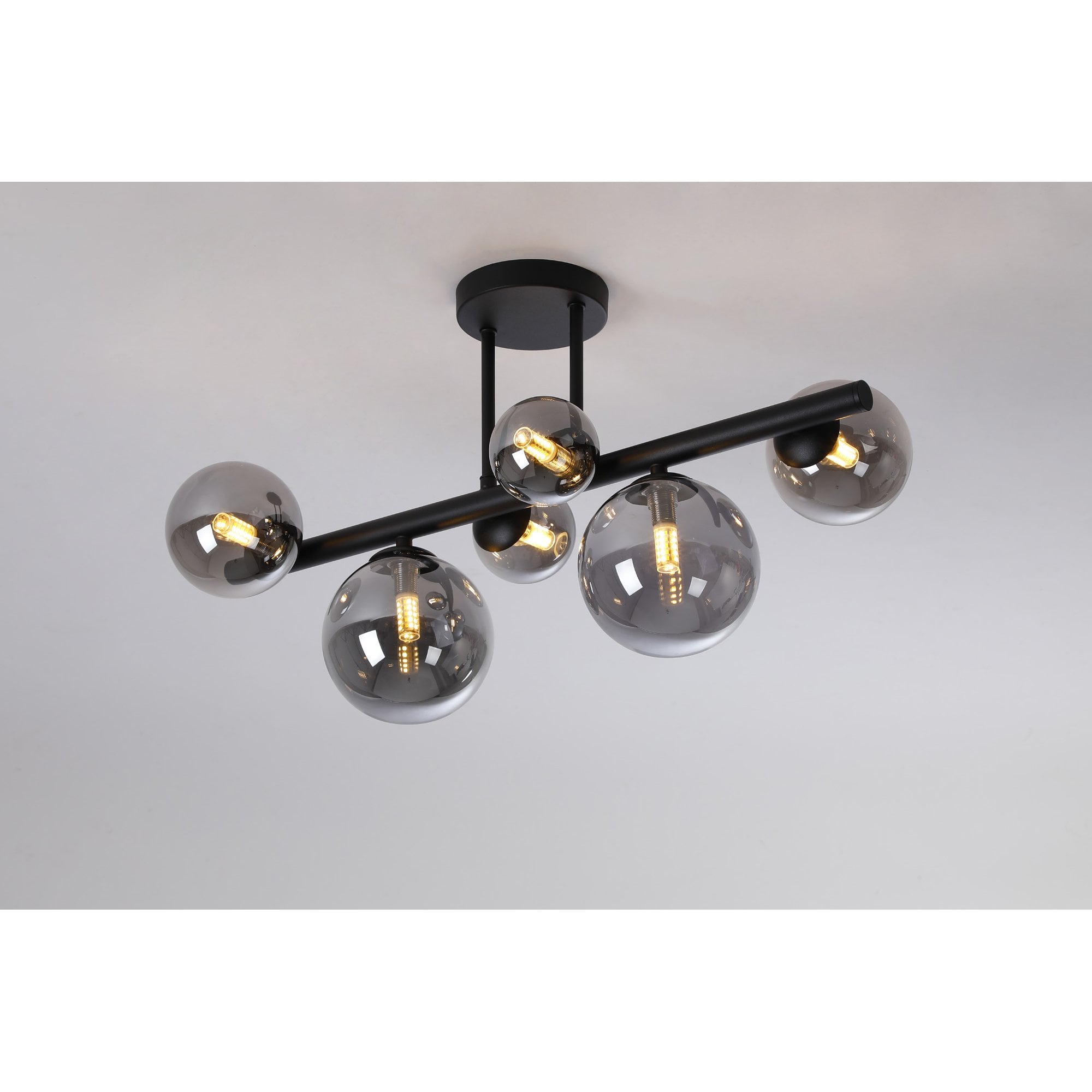 Fabula Deacon 6 Light Semi-Flush Light - Satin Black & Smoke Plated Glass