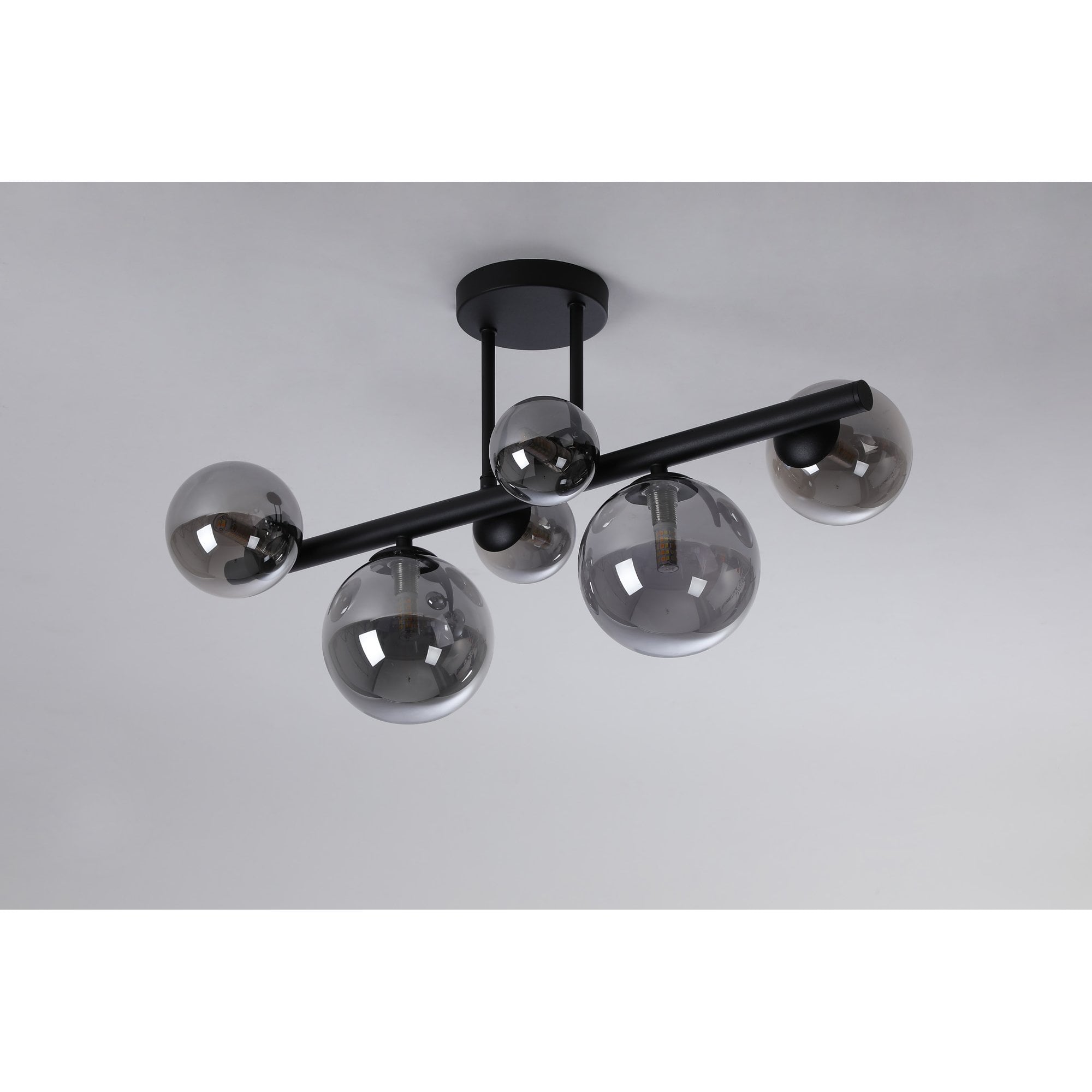 Fabula Deacon 6 Light Semi-Flush Light - Satin Black & Smoke Plated Glass