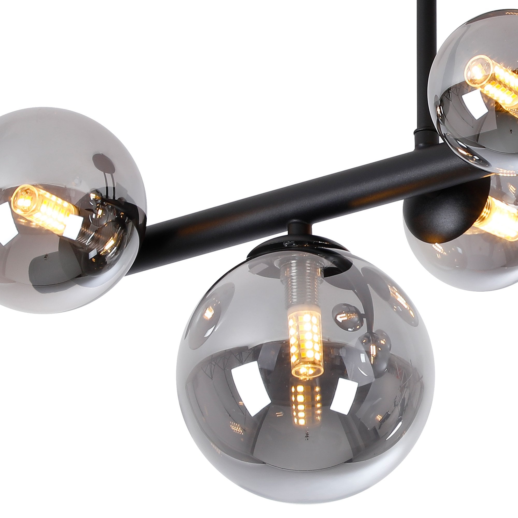 Fabula Deacon 6 Light Semi-Flush Light - Satin Black & Smoke Plated Glass