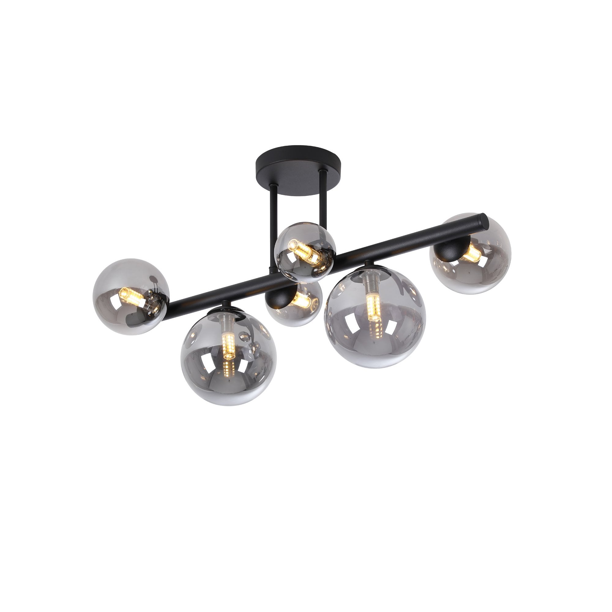 Fabula Deacon 6 Light Semi-Flush Light - Satin Black & Smoke Plated Glass