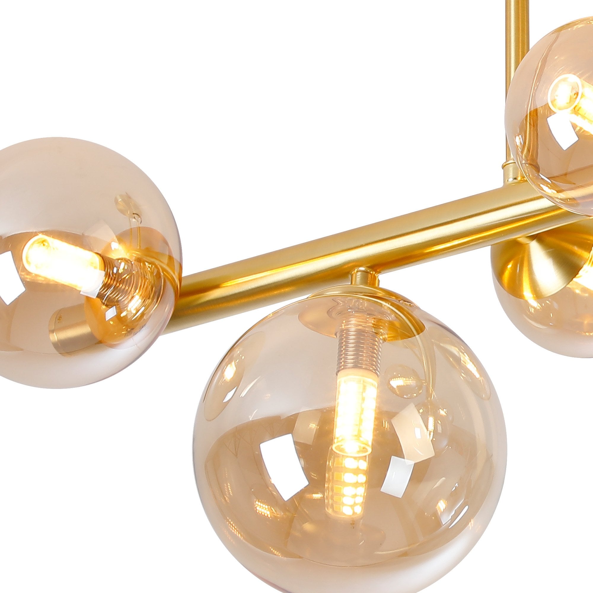 Fabula Deacon 6 Light Semi-Flush Light - Satin Gold & Amber Plated Glass