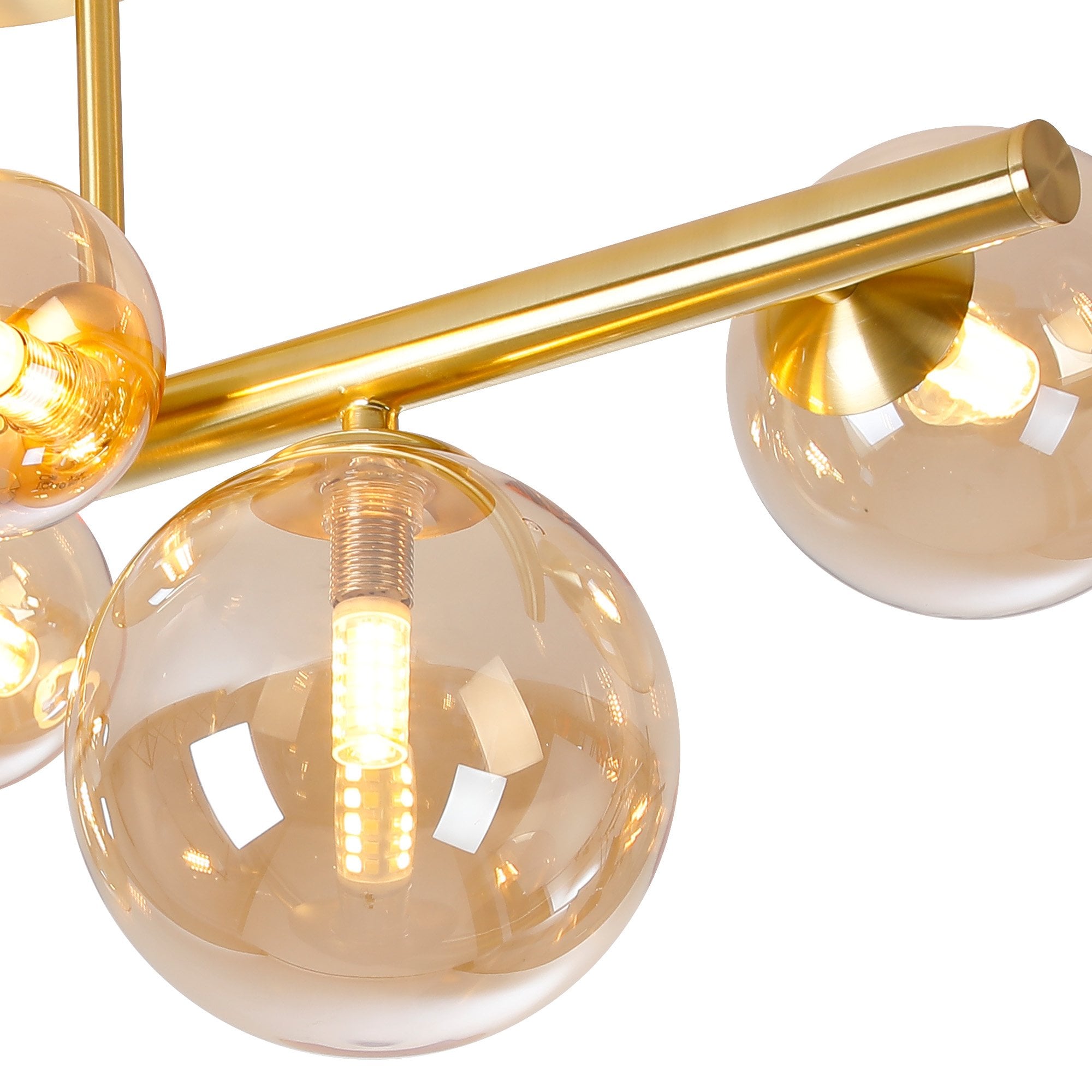 Fabula Deacon 6 Light Semi-Flush Light - Satin Gold & Amber Plated Glass