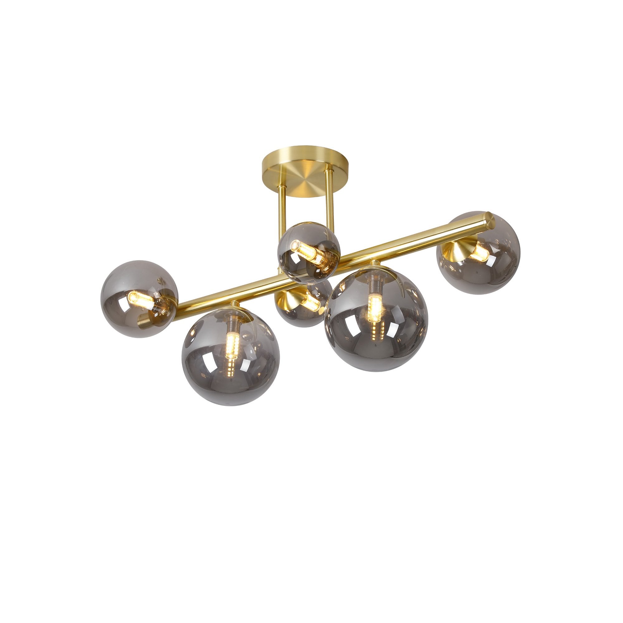 Fabula Deacon 6 Light Semi-Flush Light - Satin Gold & Smoke Plated Glass