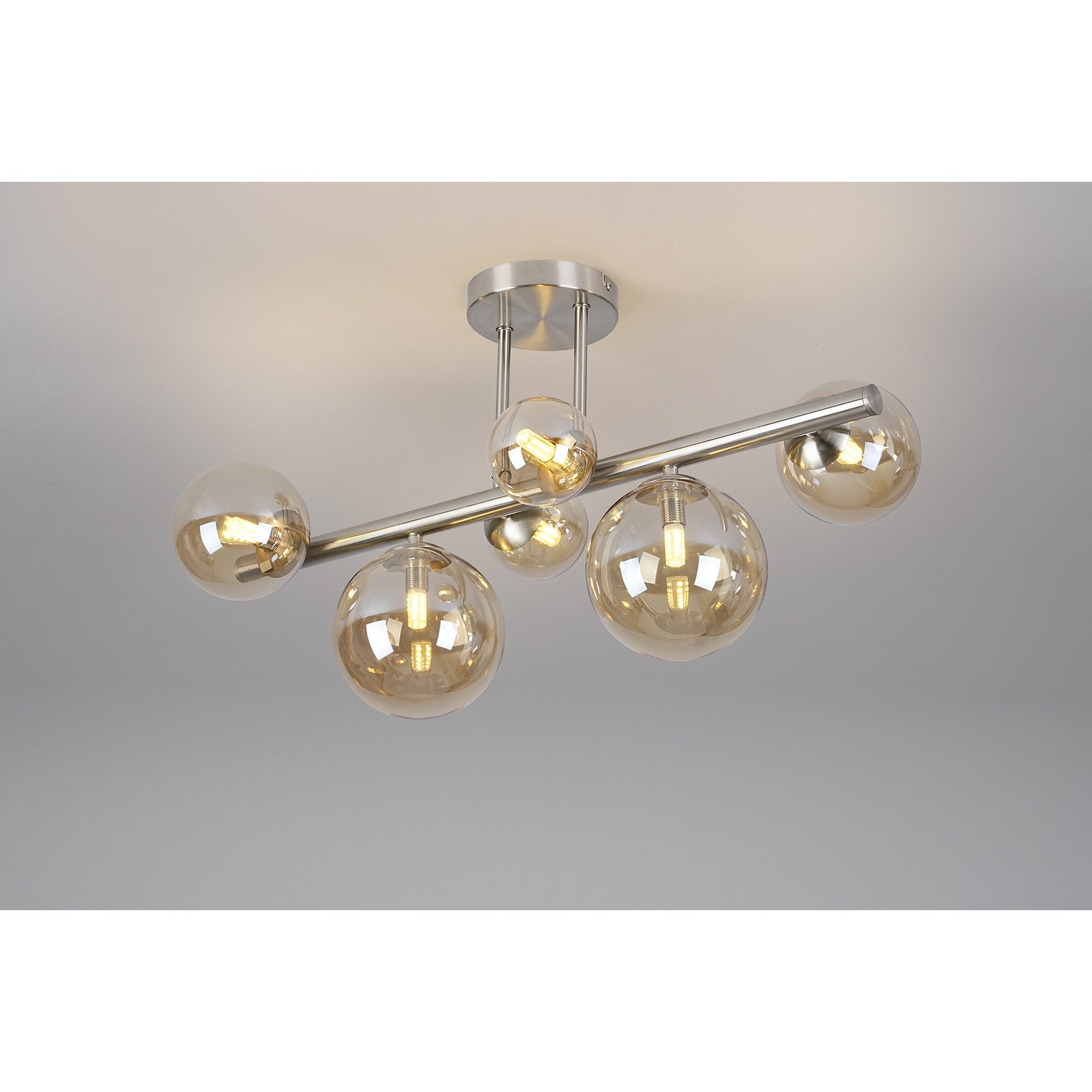 Fabula Deacon 6 Light Semi-Flush Light - Satin Nickel & Amber Plated Glass