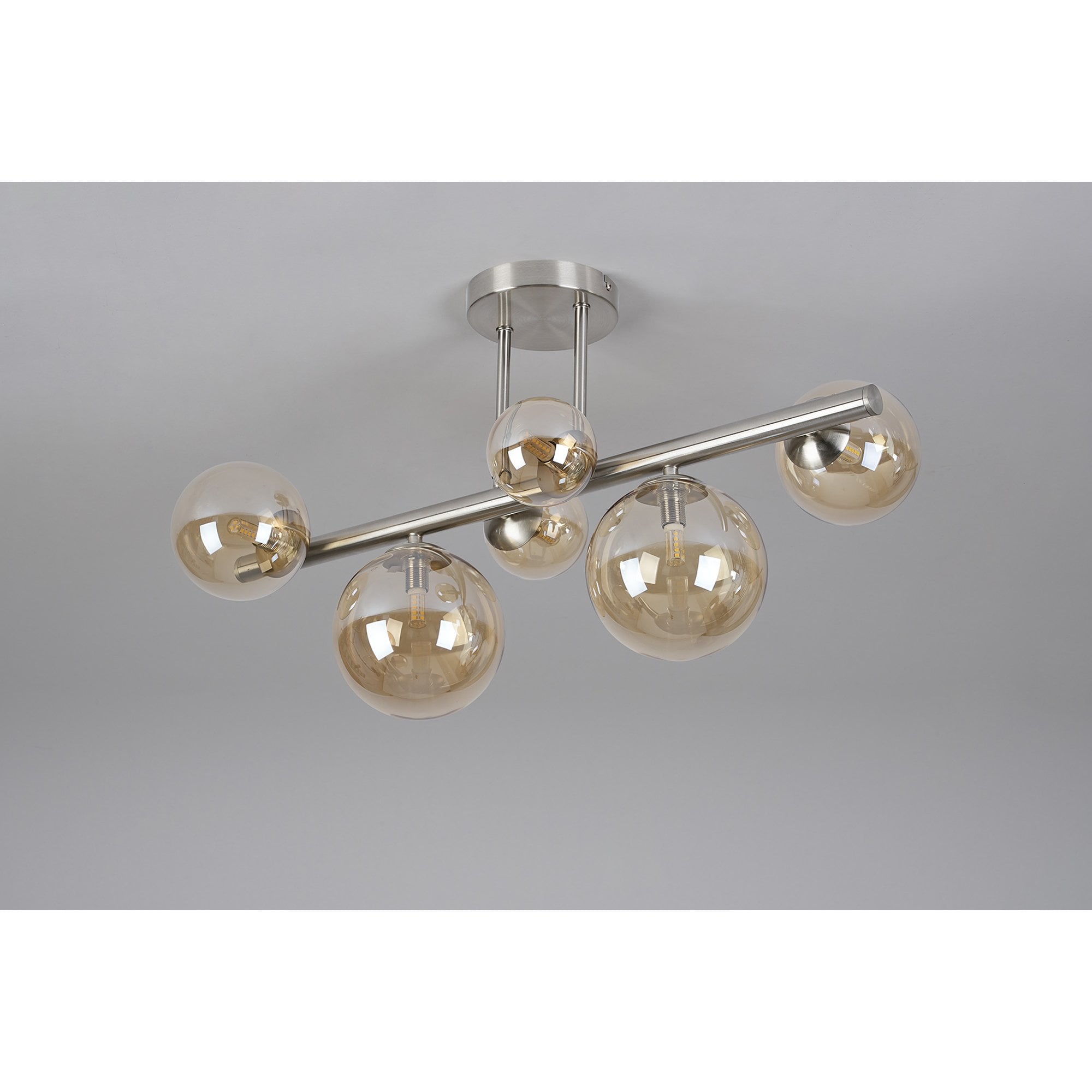 Fabula Deacon 6 Light Semi-Flush Light - Satin Nickel & Amber Plated Glass