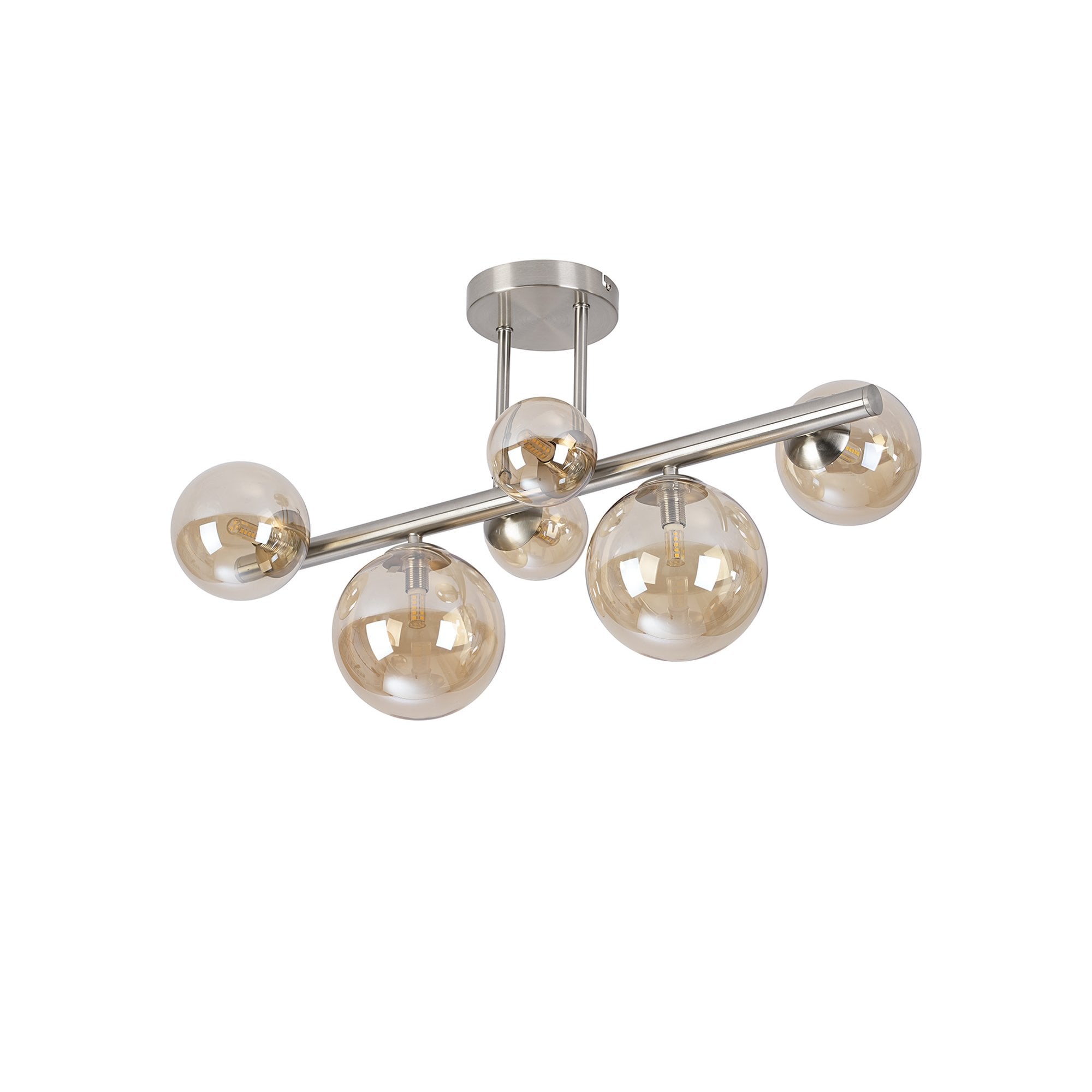 Fabula Deacon 6 Light Semi-Flush Light - Satin Nickel & Amber Plated Glass